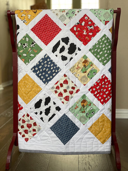 Handmade Farm Animals Baby Toddler Crib Quilt: Neutral Nursery Decor