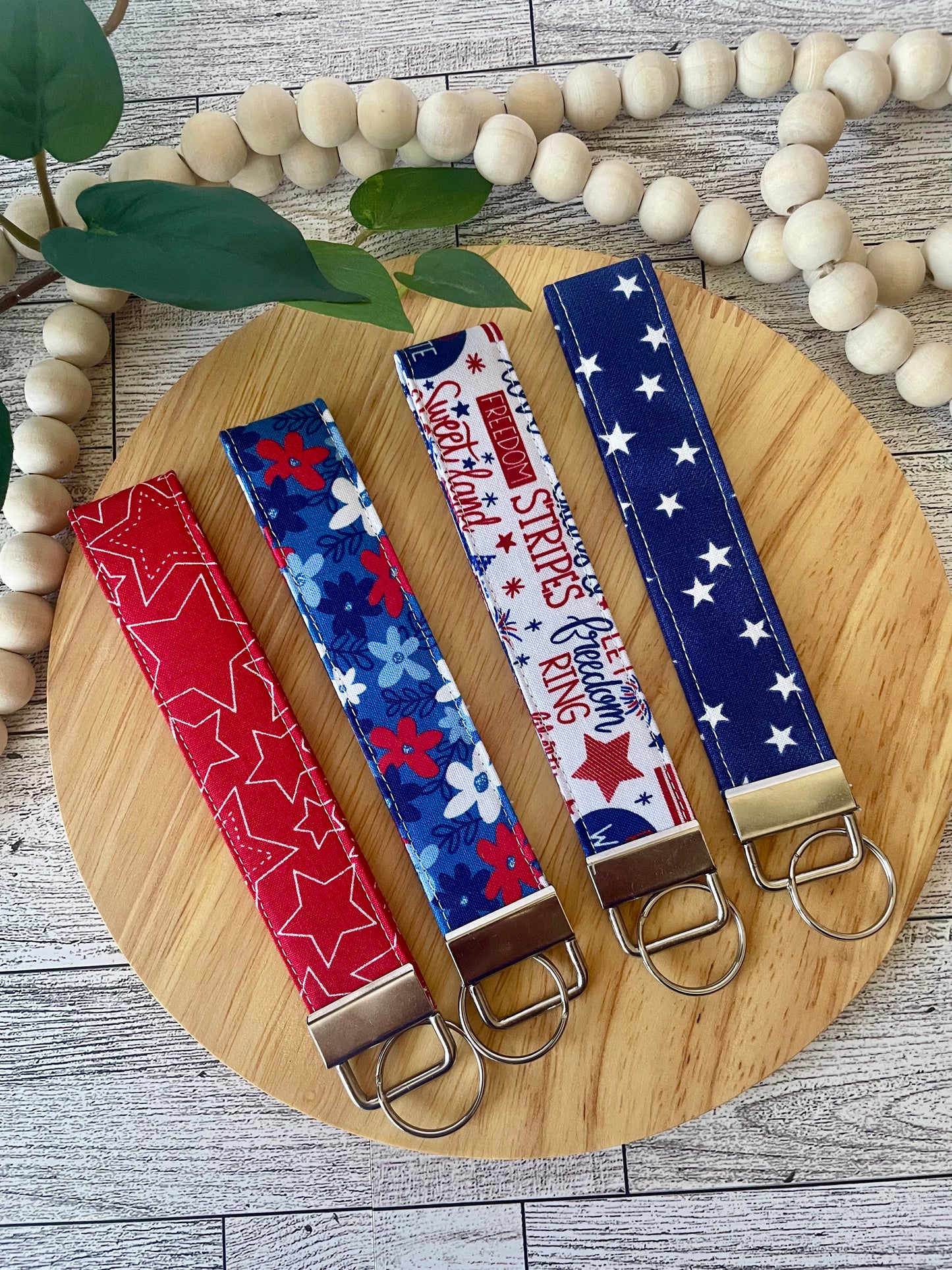 Patriotic Fabric Wristlet Keychain | Red White Blue Americana Key Fob