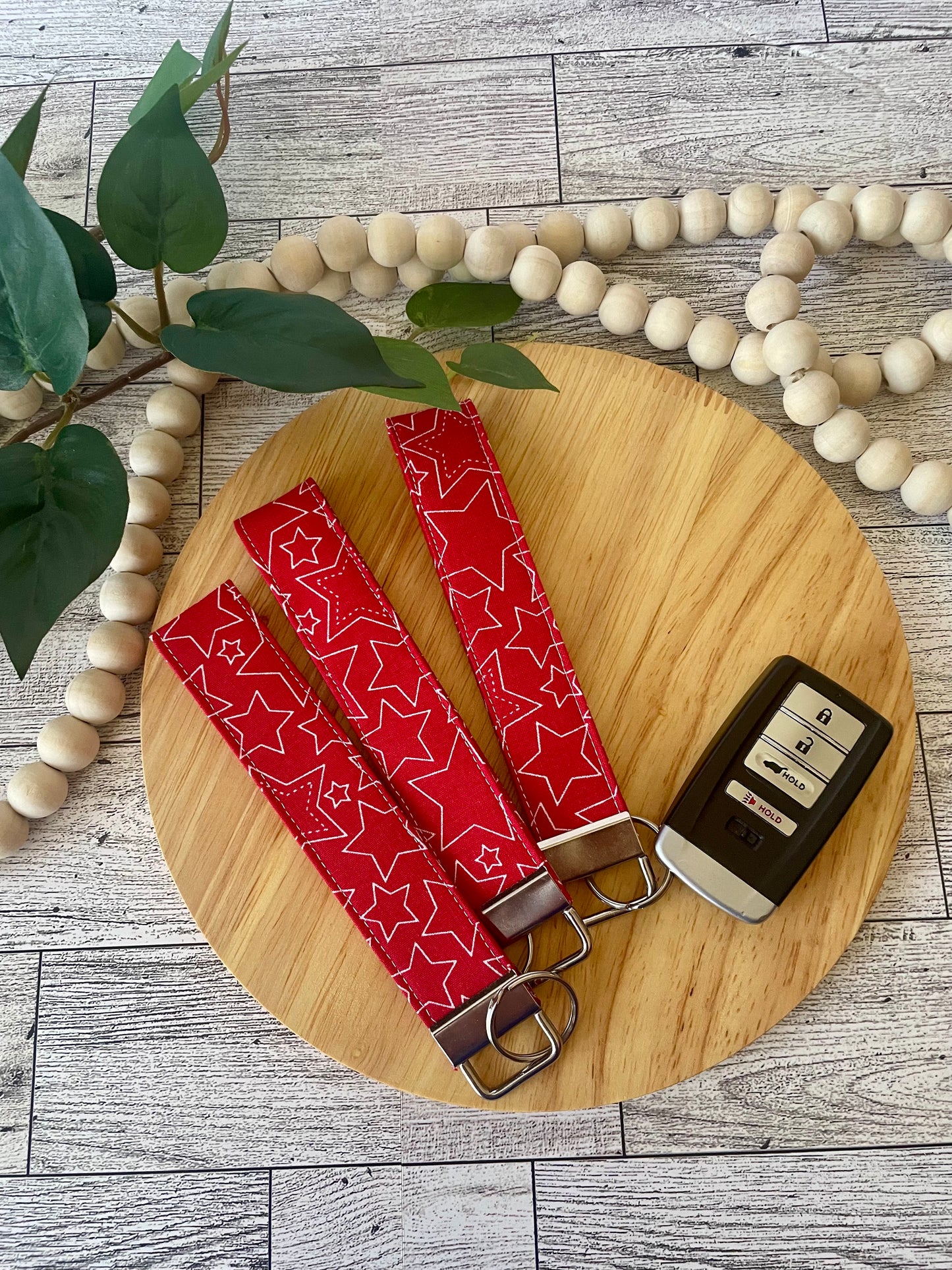 Patriotic Fabric Wristlet Keychain | Red White Blue Americana Key Fob
