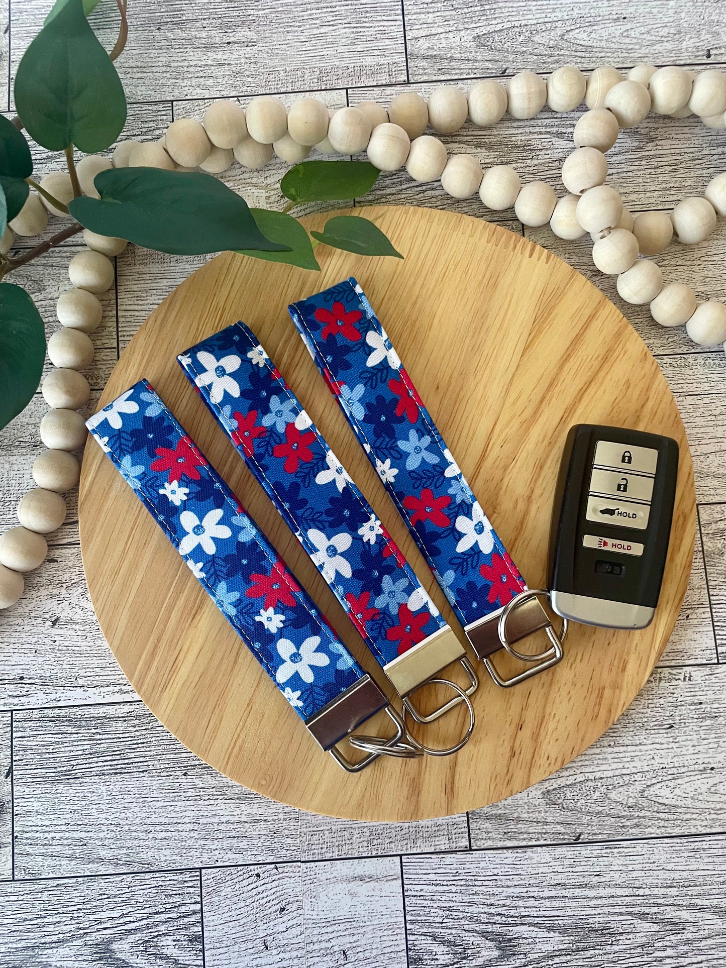 Patriotic Fabric Wristlet Keychain | Red White Blue Americana Key Fob