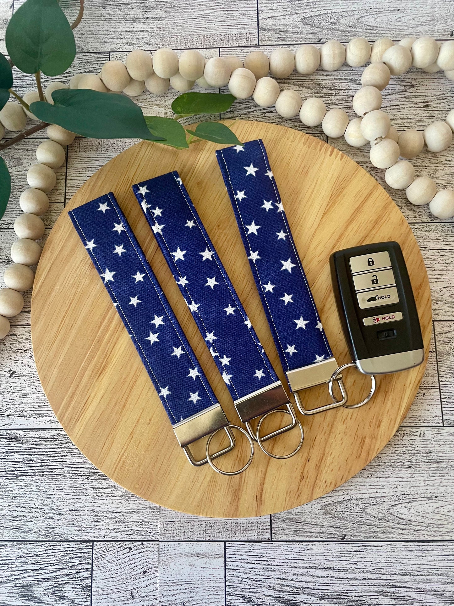 Patriotic Fabric Wristlet Keychain | Red White Blue Americana Key Fob