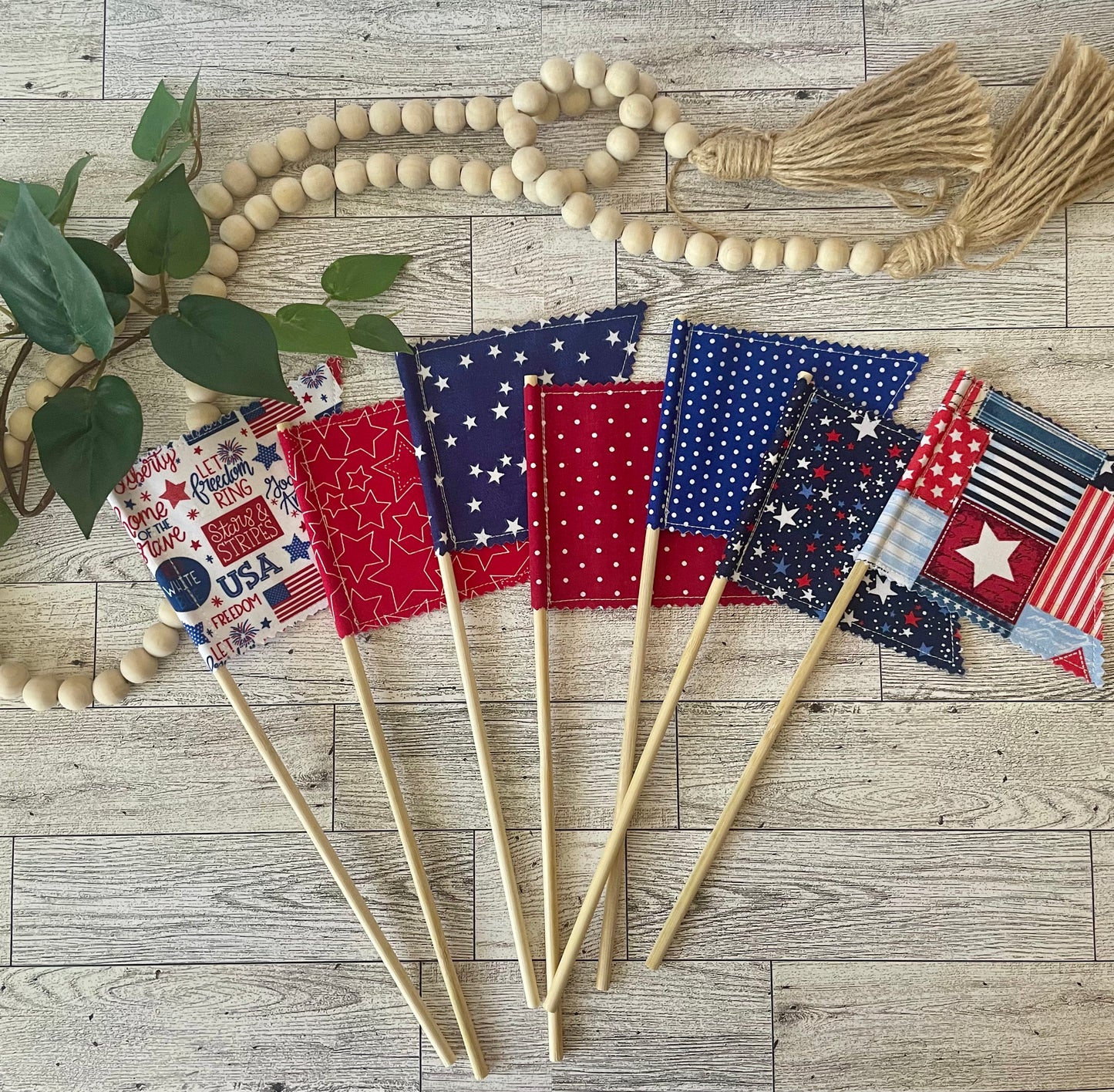 Patriotic Fabric Flags on Wooden Dowel
