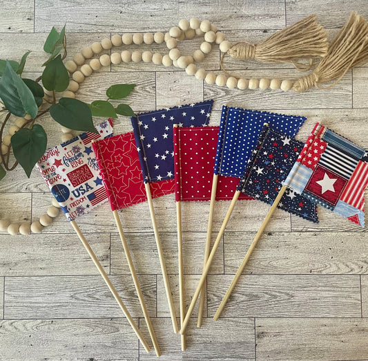 Patriotic Fabric Flags on Wooden Dowel