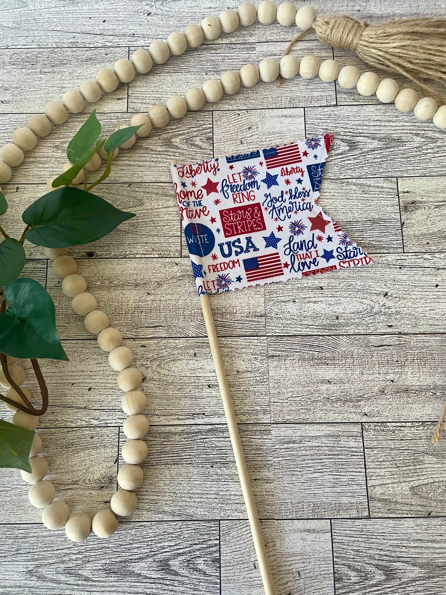 Patriotic Fabric Flags on Wooden Dowel