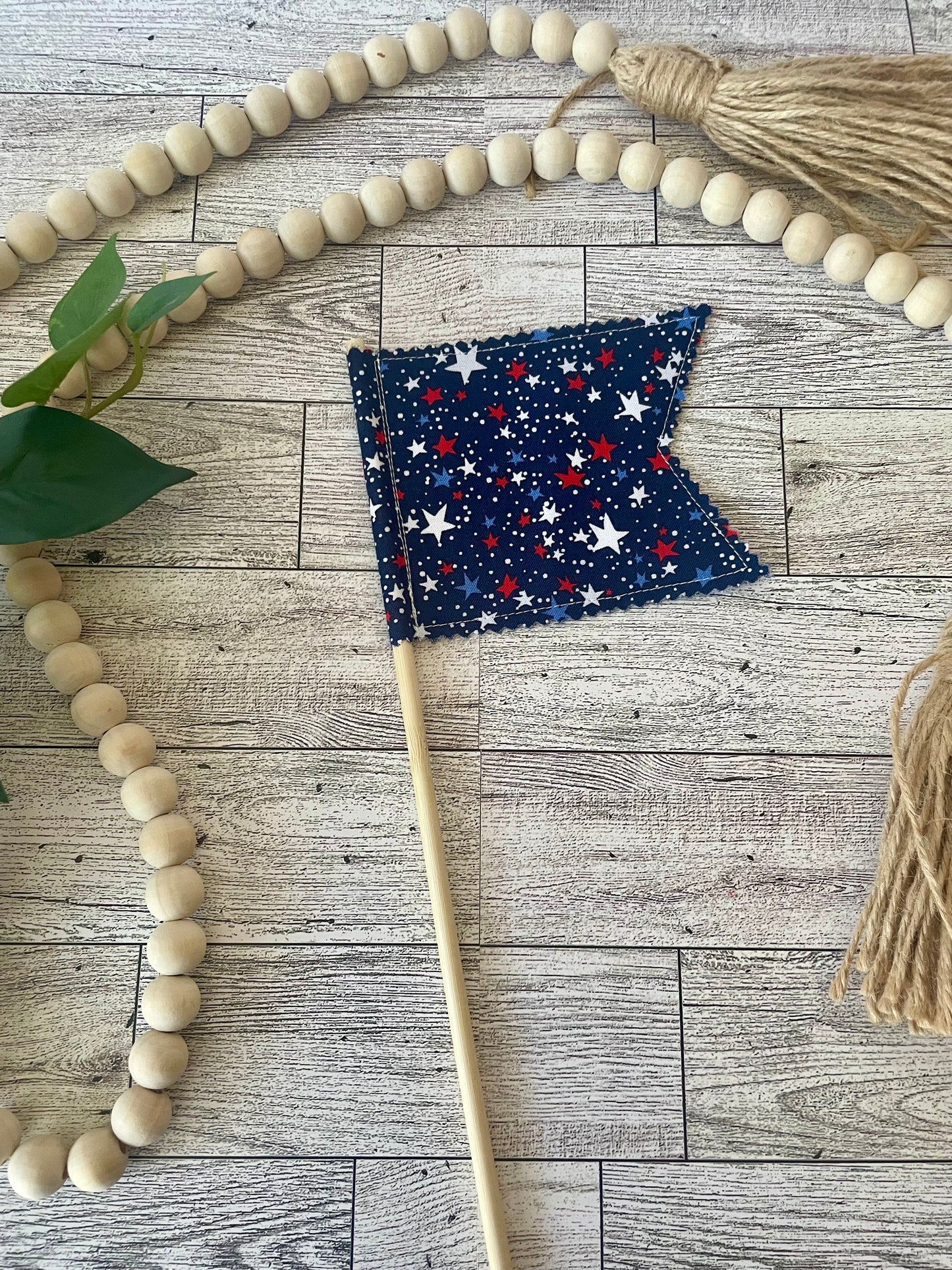 Patriotic Fabric Flags on Wooden Dowel