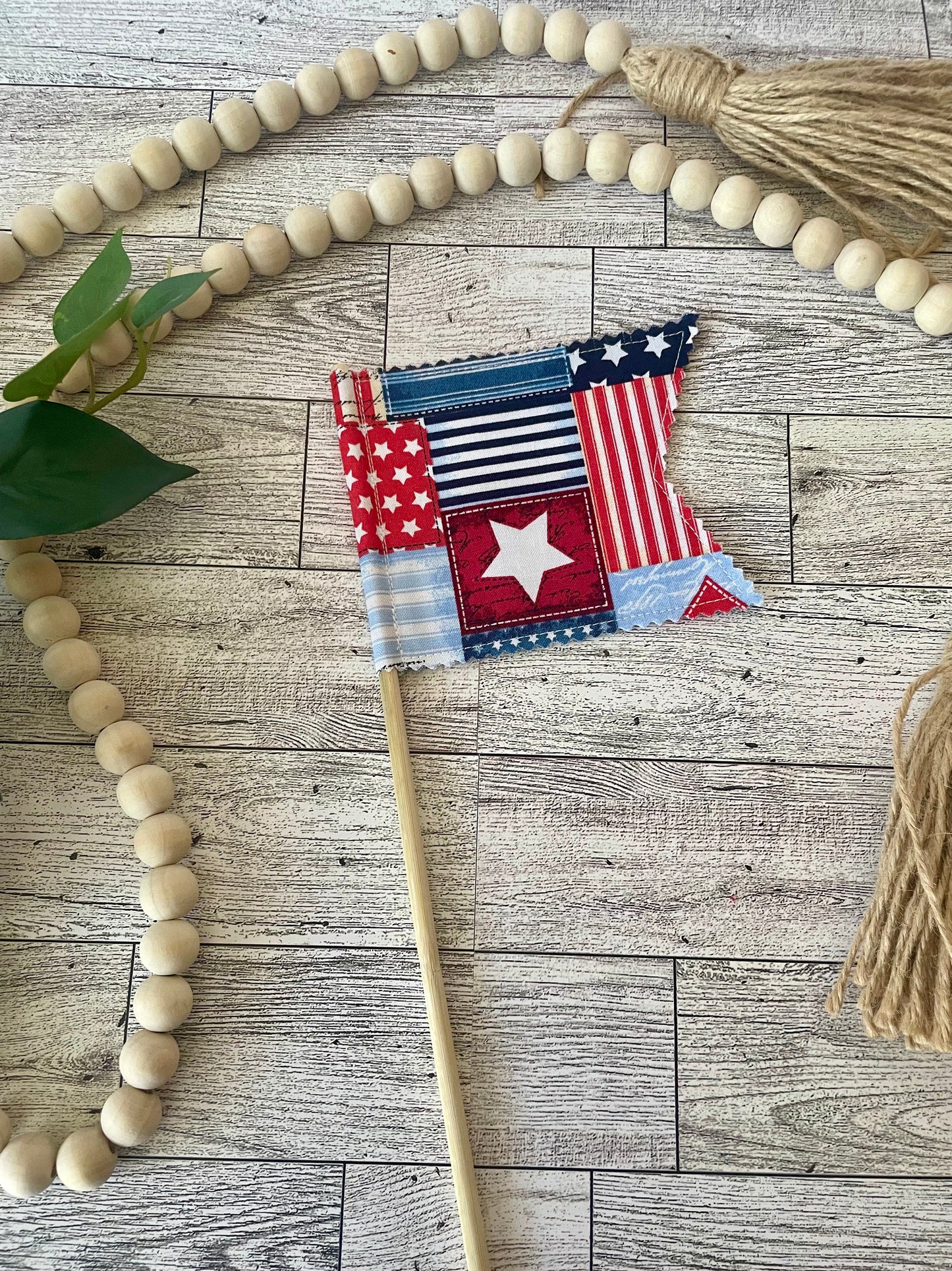 Patriotic Fabric Flags on Wooden Dowel