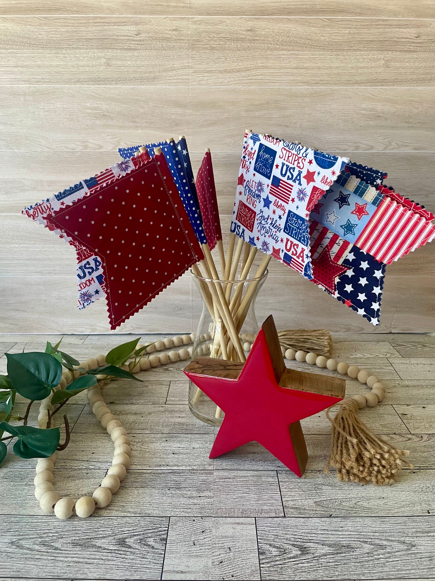 Patriotic Fabric Flags on Wooden Dowel