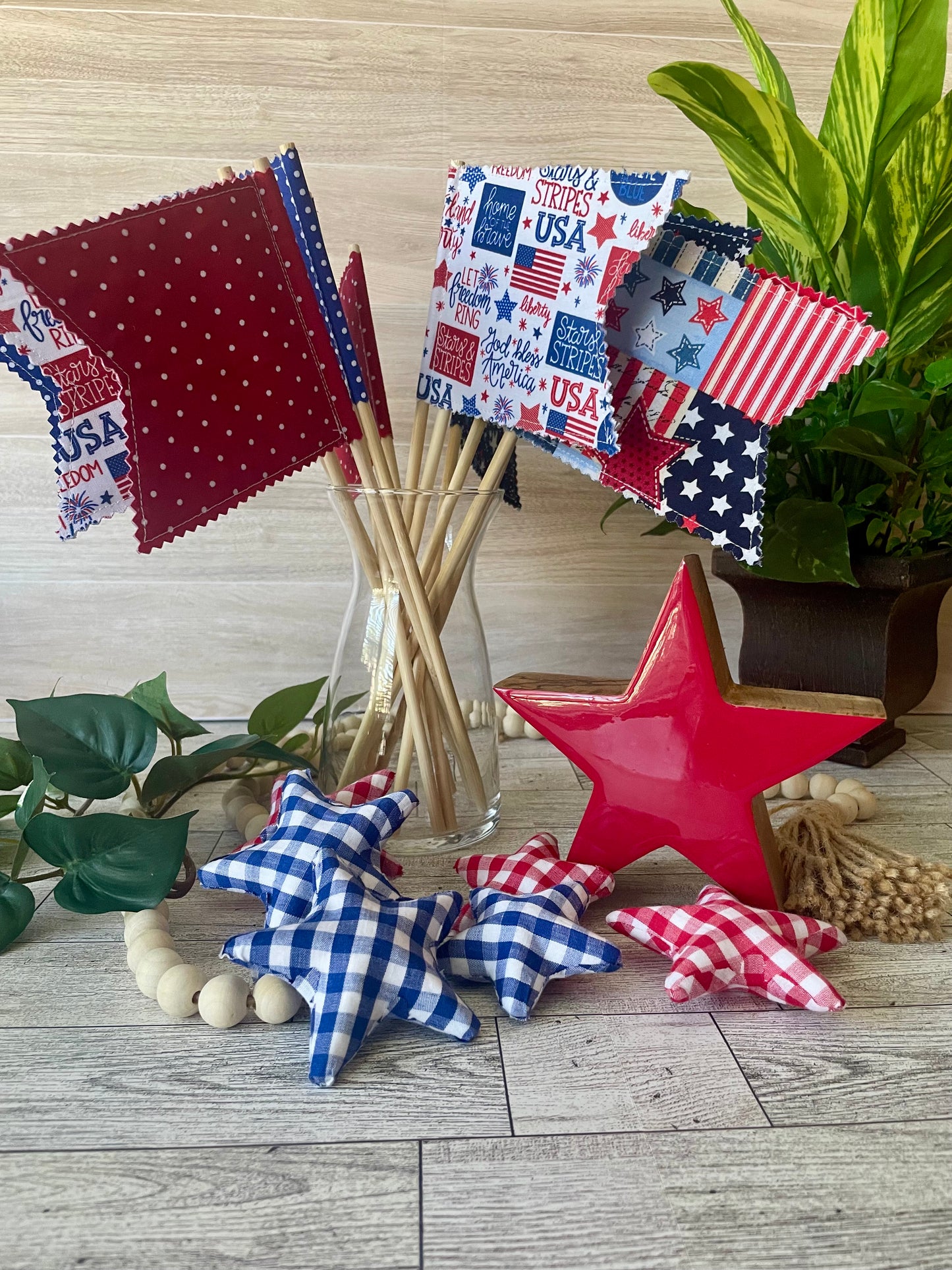 Patriotic Fabric Flags on Wooden Dowel
