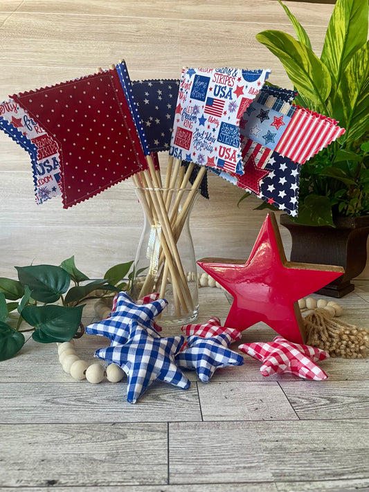 Patriotic Fabric Flags on Wooden Dowel