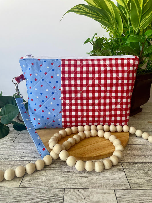 Patriotic Zipper Pouch | Handmade Red, White & Blue Fabric Bag | Cosmetic Bag | Travel Pouch | Organizer (Copy)