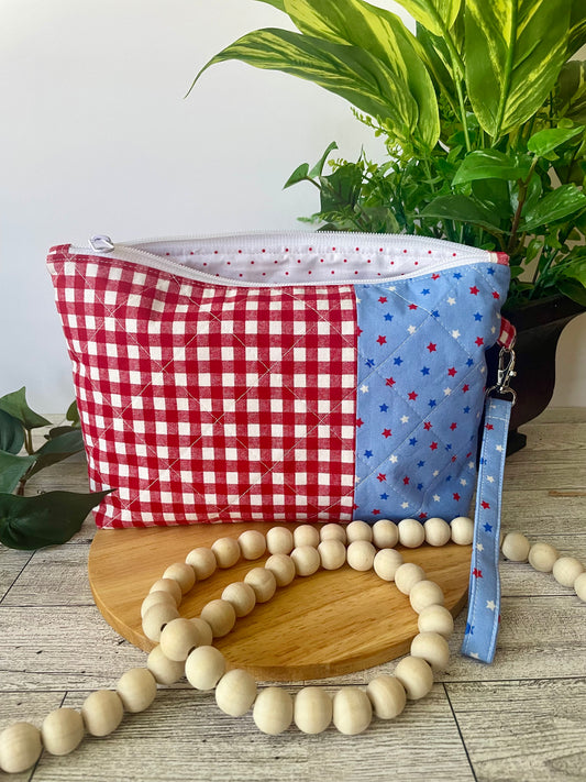 Patriotic Zipper Pouch | Handmade Red, White & Blue Fabric Bag | Cosmetic Bag | Travel Pouch | Organizer (Copy)