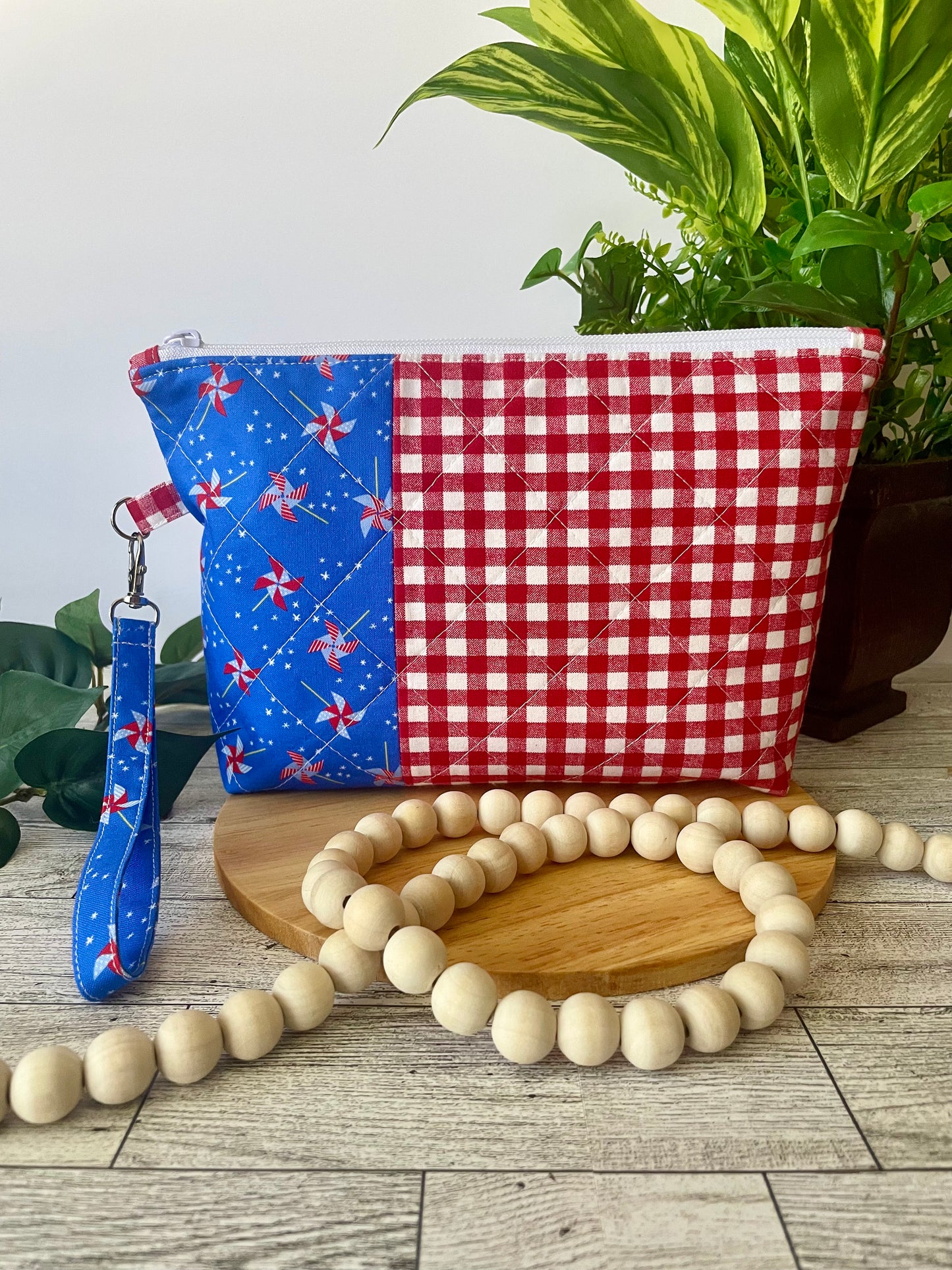 Patriotic Zipper Pouch | Handmade Red, White & Blue Fabric Bag | Cosmetic Bag | Travel Pouch | Organizer