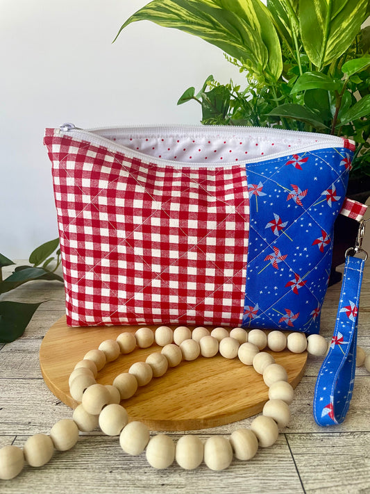 Patriotic Zipper Pouch | Handmade Red, White & Blue Fabric Bag | Cosmetic Bag | Travel Pouch | Organizer