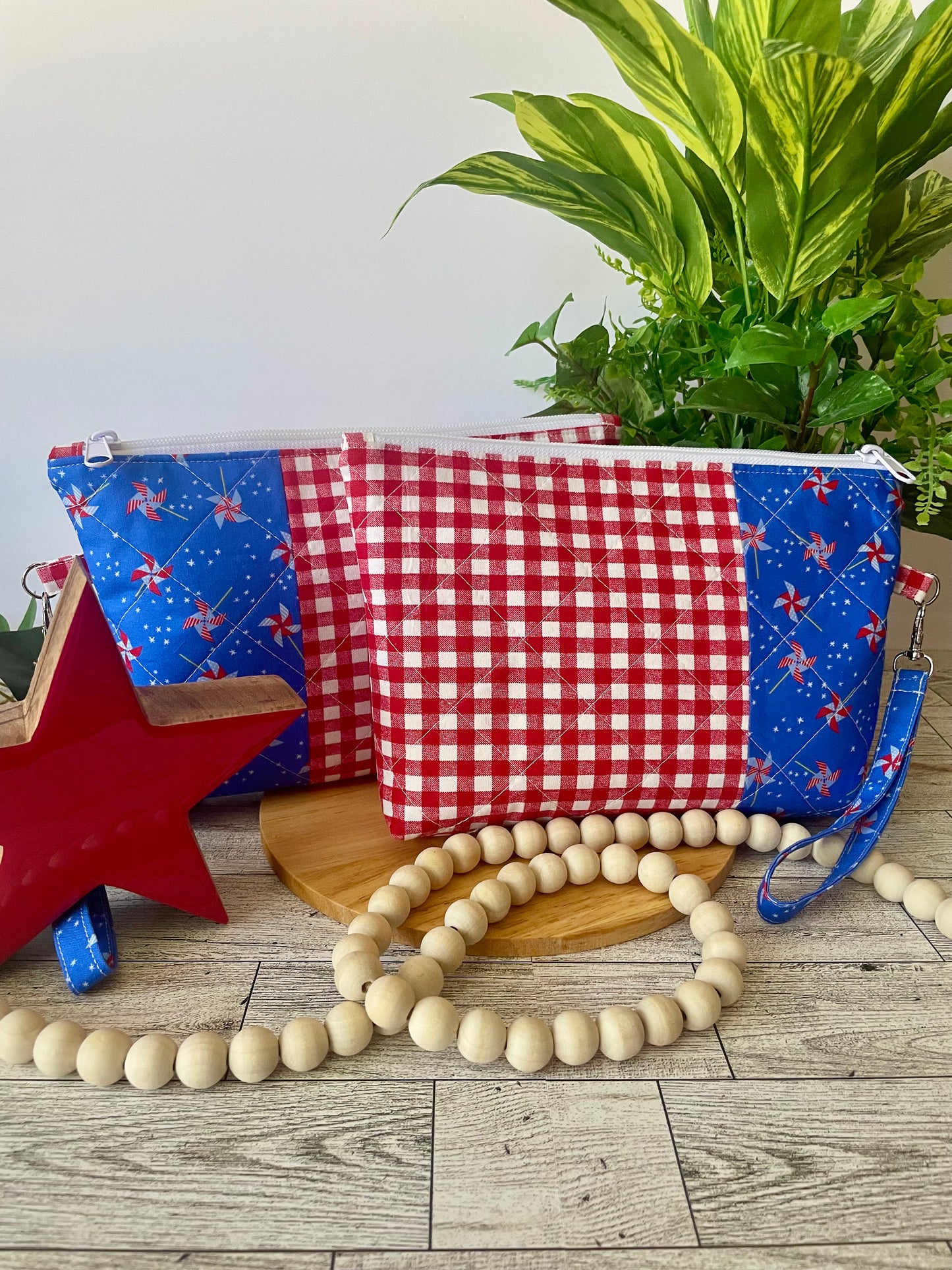 Patriotic Zipper Pouch | Handmade Red, White & Blue Fabric Bag | Cosmetic Bag | Travel Pouch | Organizer