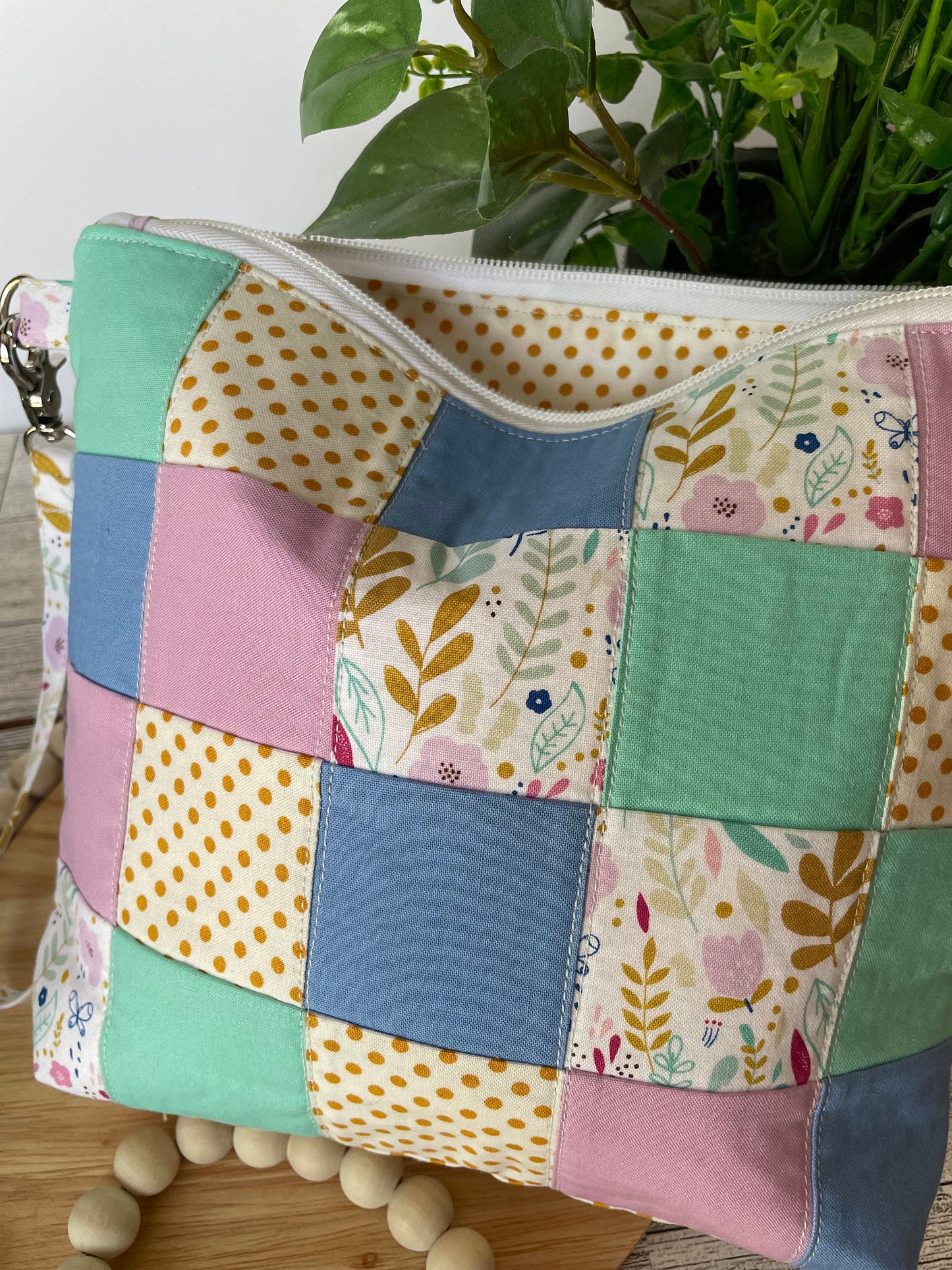Spring Quilted Floral Zippered Bag for Small Projects, Notions, Accessories, Crochet, Teacher Gifts