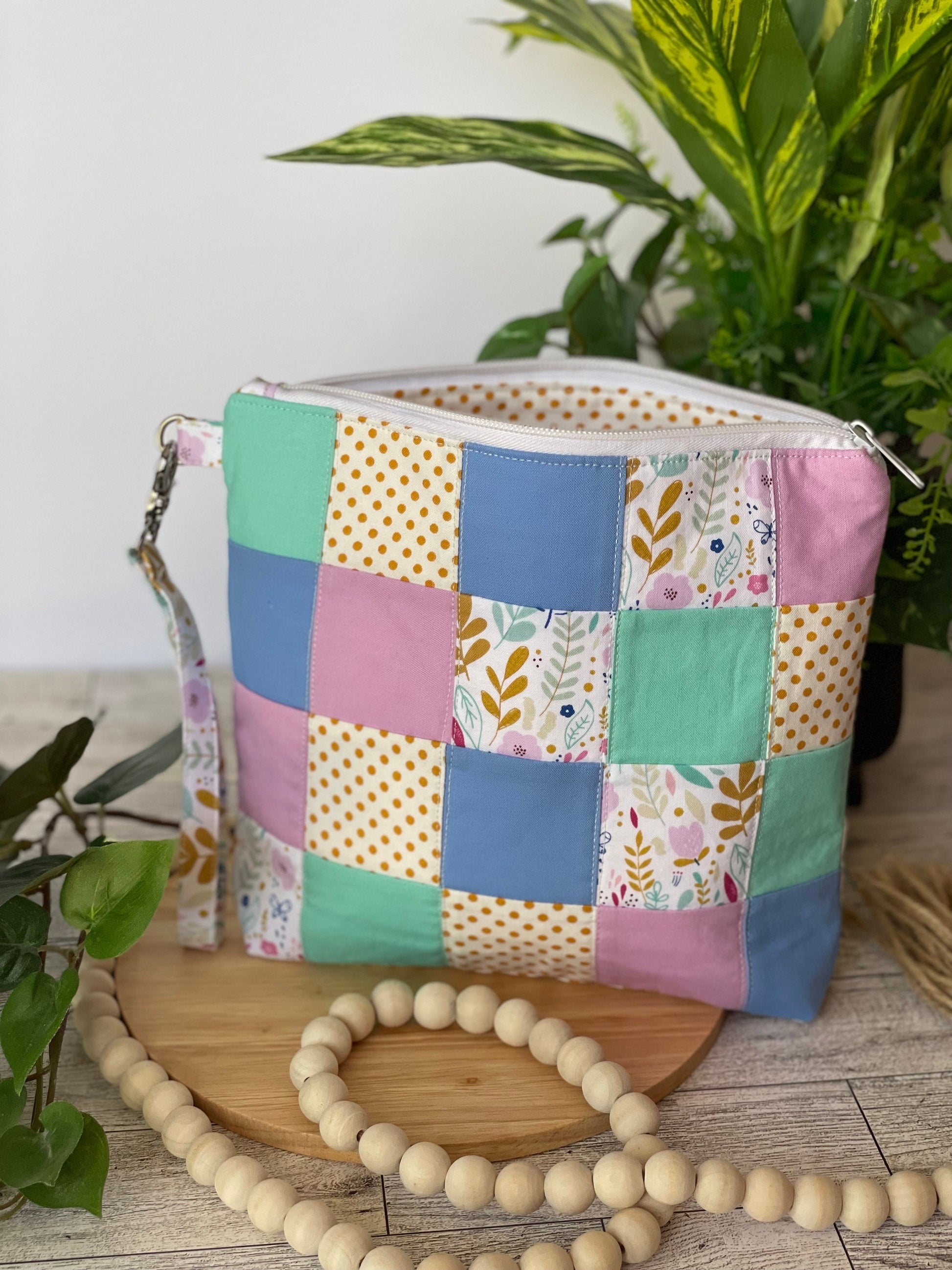 Spring Quilted Floral Zippered Bag for Small Projects, Notions, Accessories, Crochet, Teacher Gifts