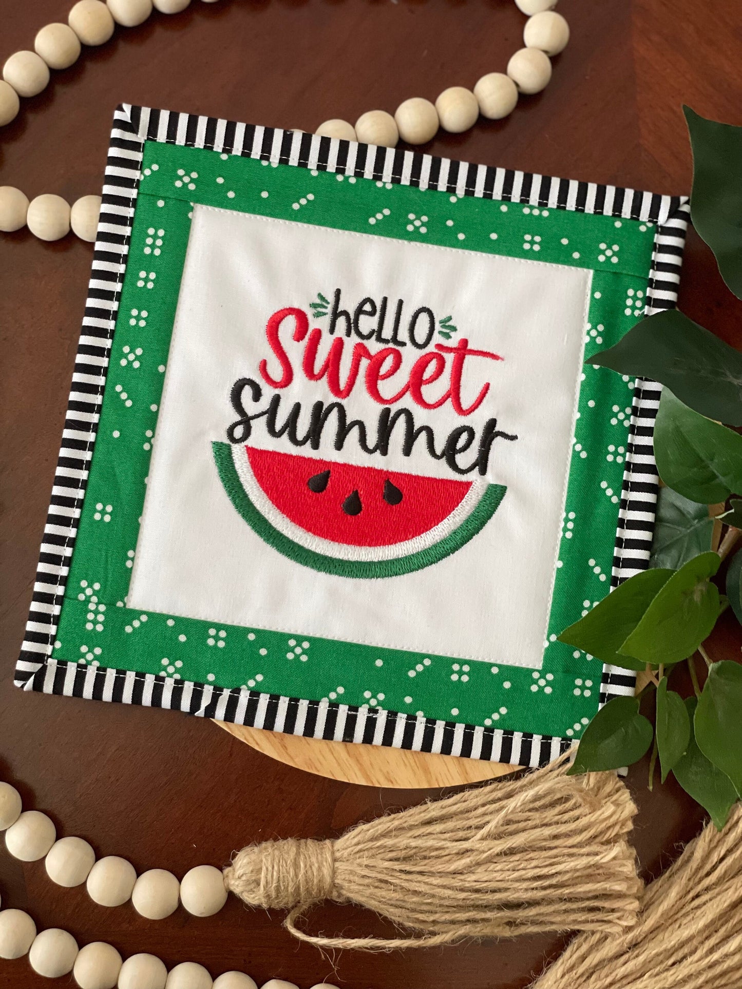 Handmade Summer Fruit Mini Quilt - Watermelon Tabletop and Tier Tray Decor