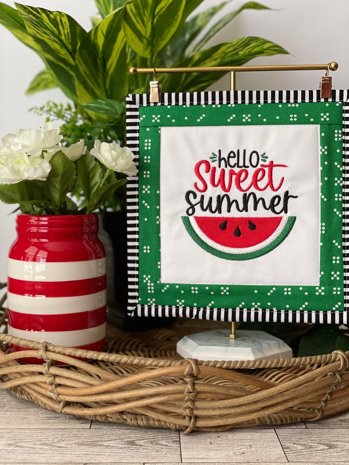Handmade Summer Fruit Mini Quilt - Watermelon Tabletop and Tier Tray Decor