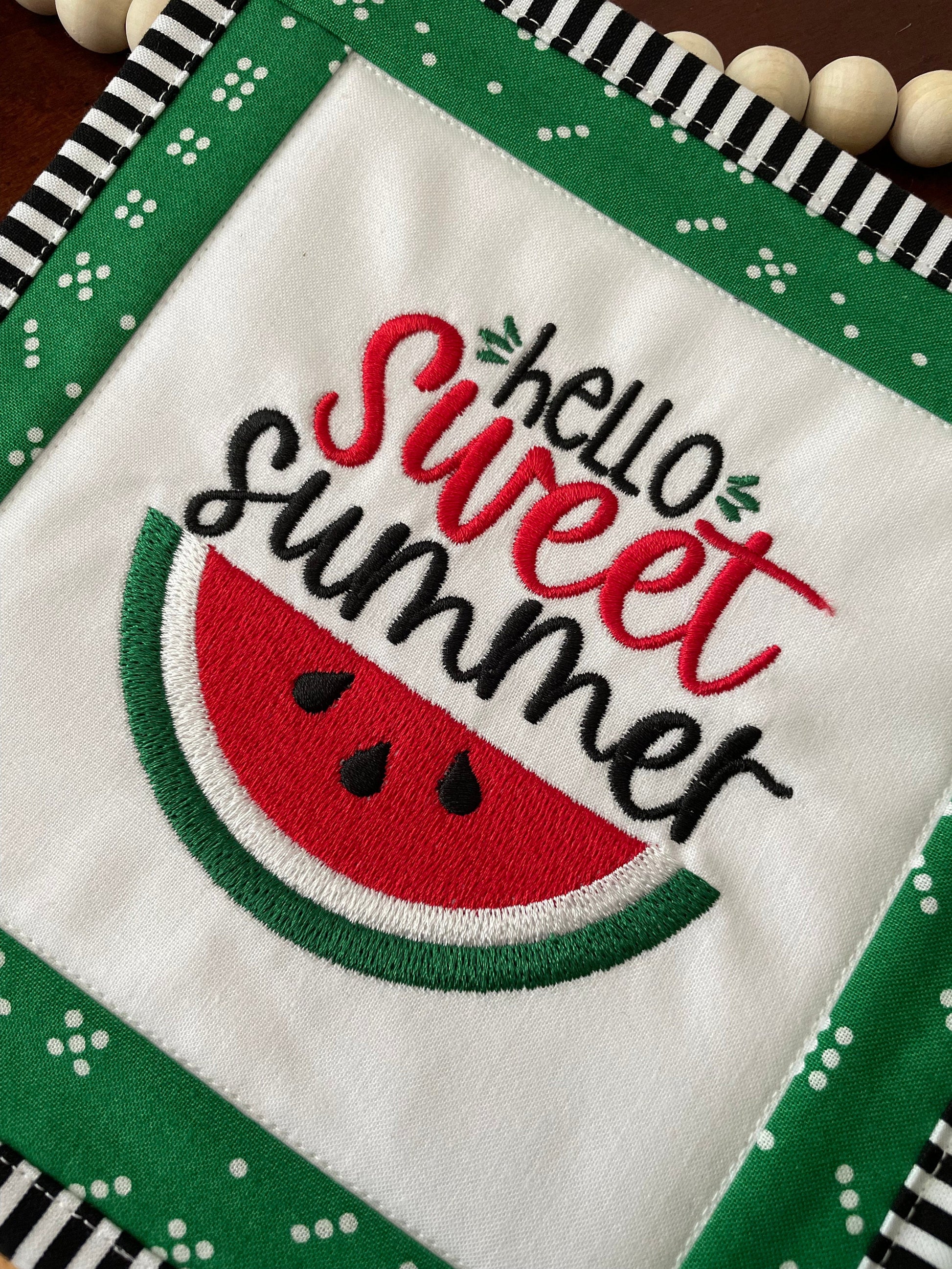 Handmade Summer Fruit Mini Quilt - Watermelon Tabletop and Tier Tray Decor