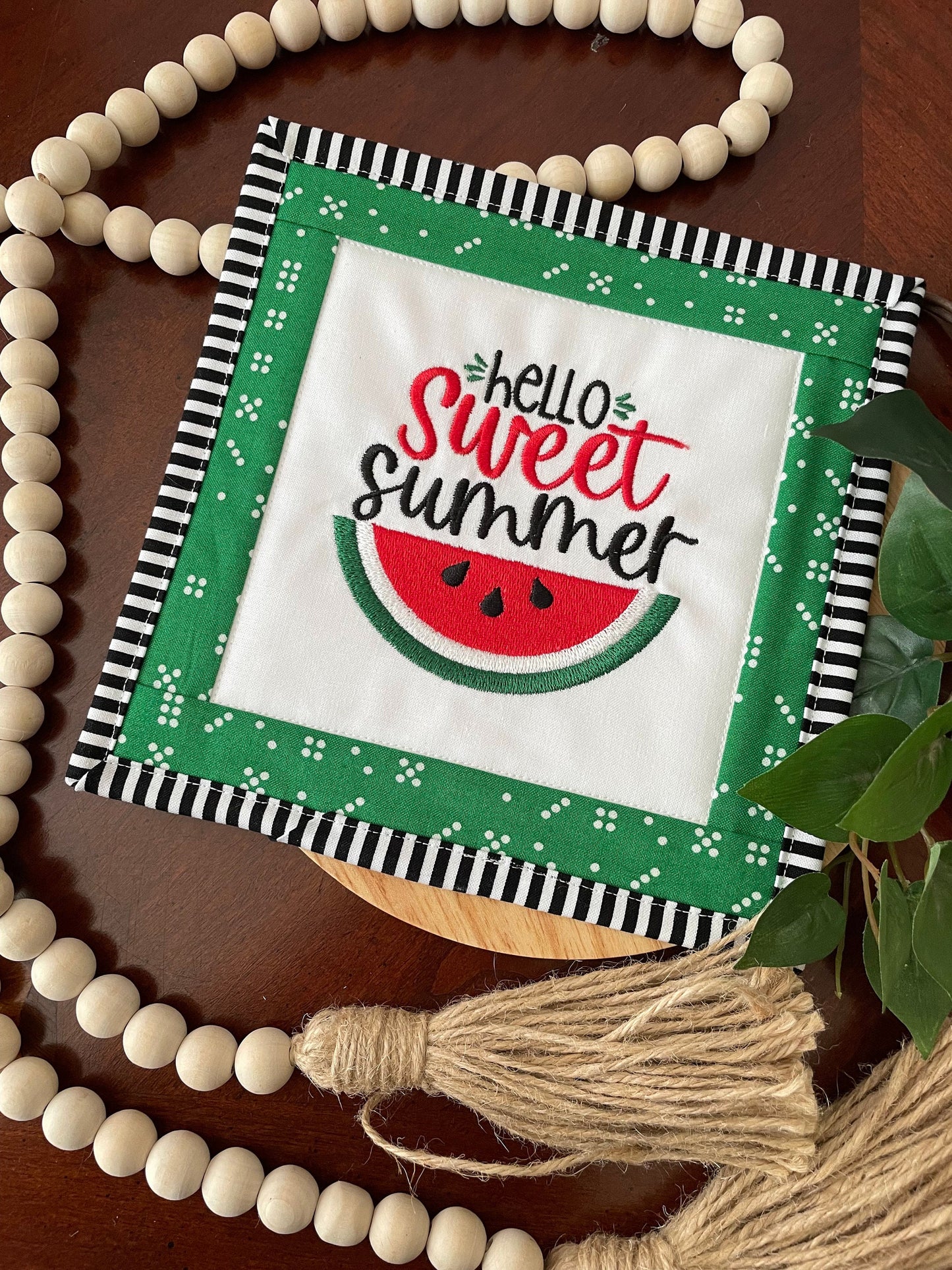 Handmade Summer Fruit Mini Quilt - Watermelon Tabletop and Tier Tray Decor