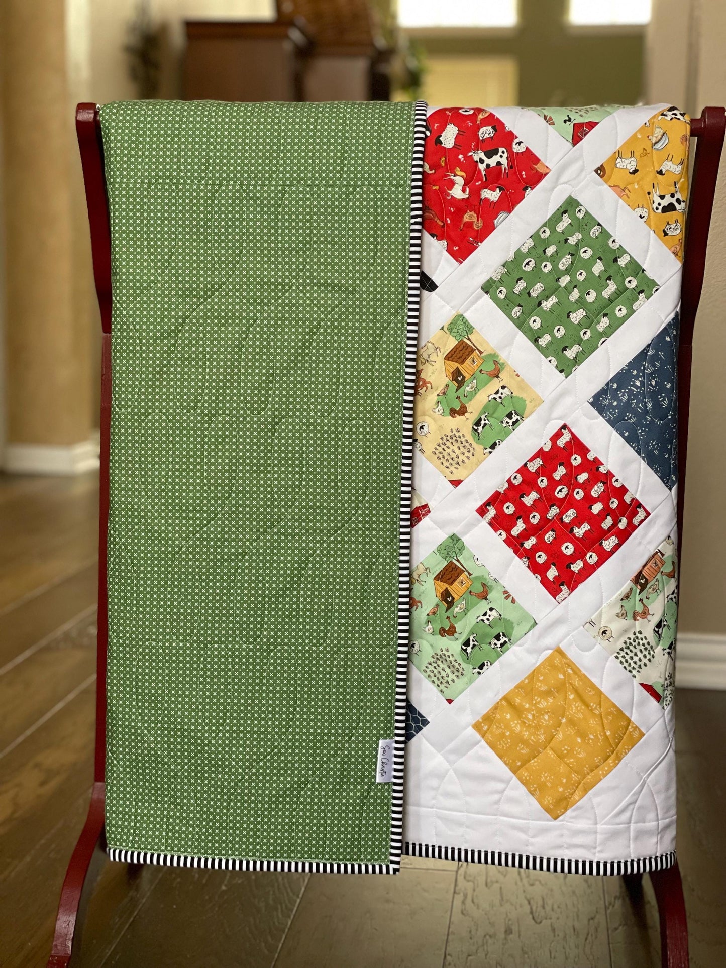 Handmade Farm Animals Baby Toddler Crib Quilt: Neutral Nursery Decor
