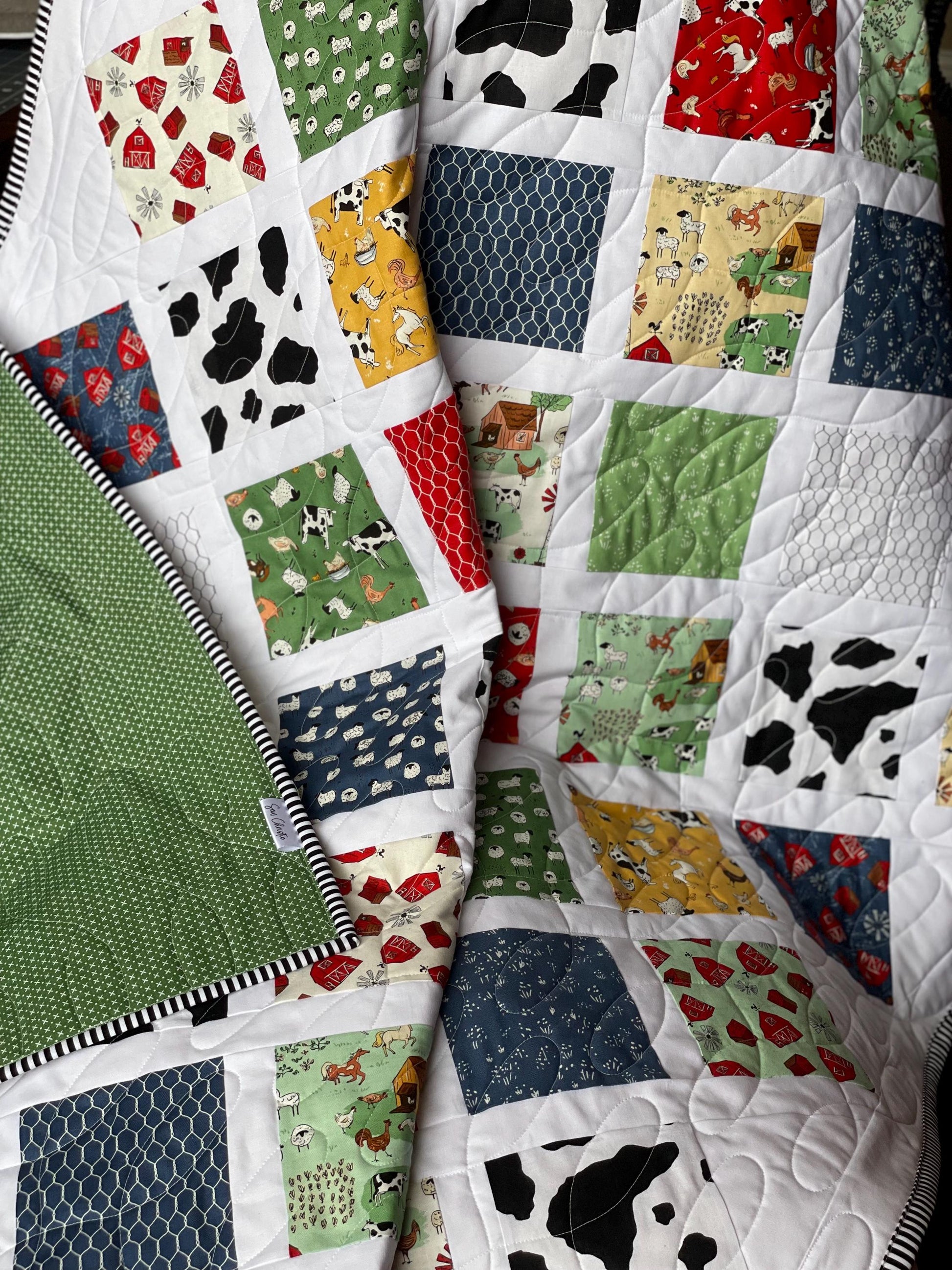 Handmade Farm Animals Baby Toddler Crib Quilt: Neutral Nursery Decor