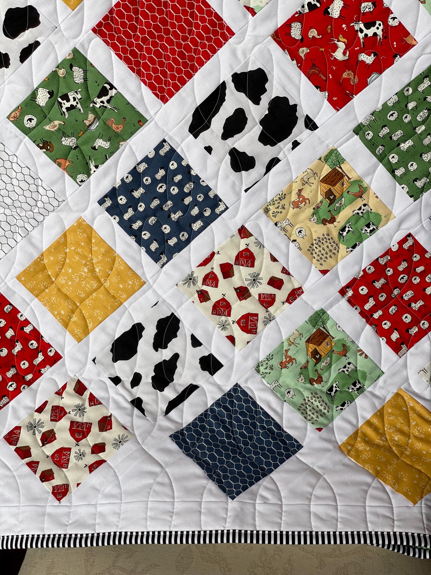 Handmade Farm Animals Baby Toddler Crib Quilt: Neutral Nursery Decor