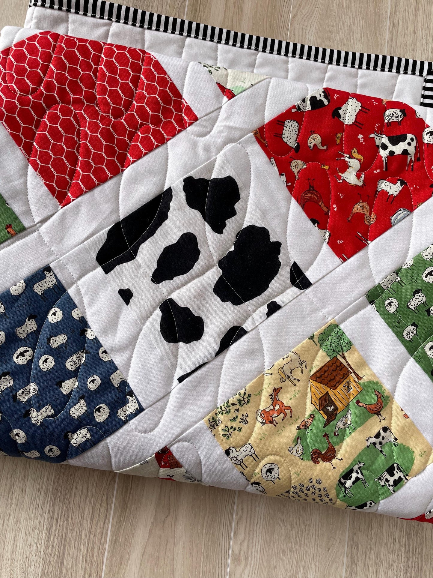 Handmade Farm Animals Baby Toddler Crib Quilt: Neutral Nursery Decor