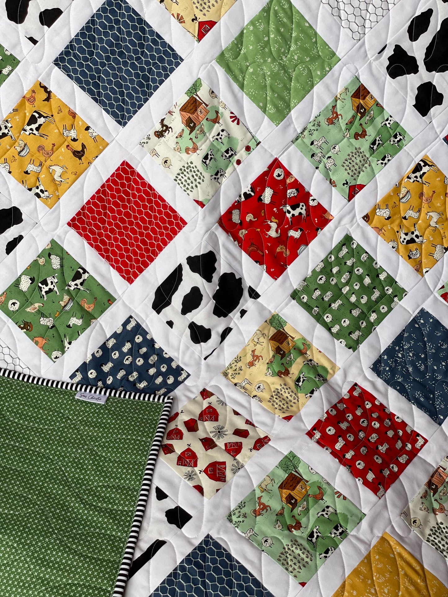 Handmade Farm Animals Baby Toddler Crib Quilt: Neutral Nursery Decor