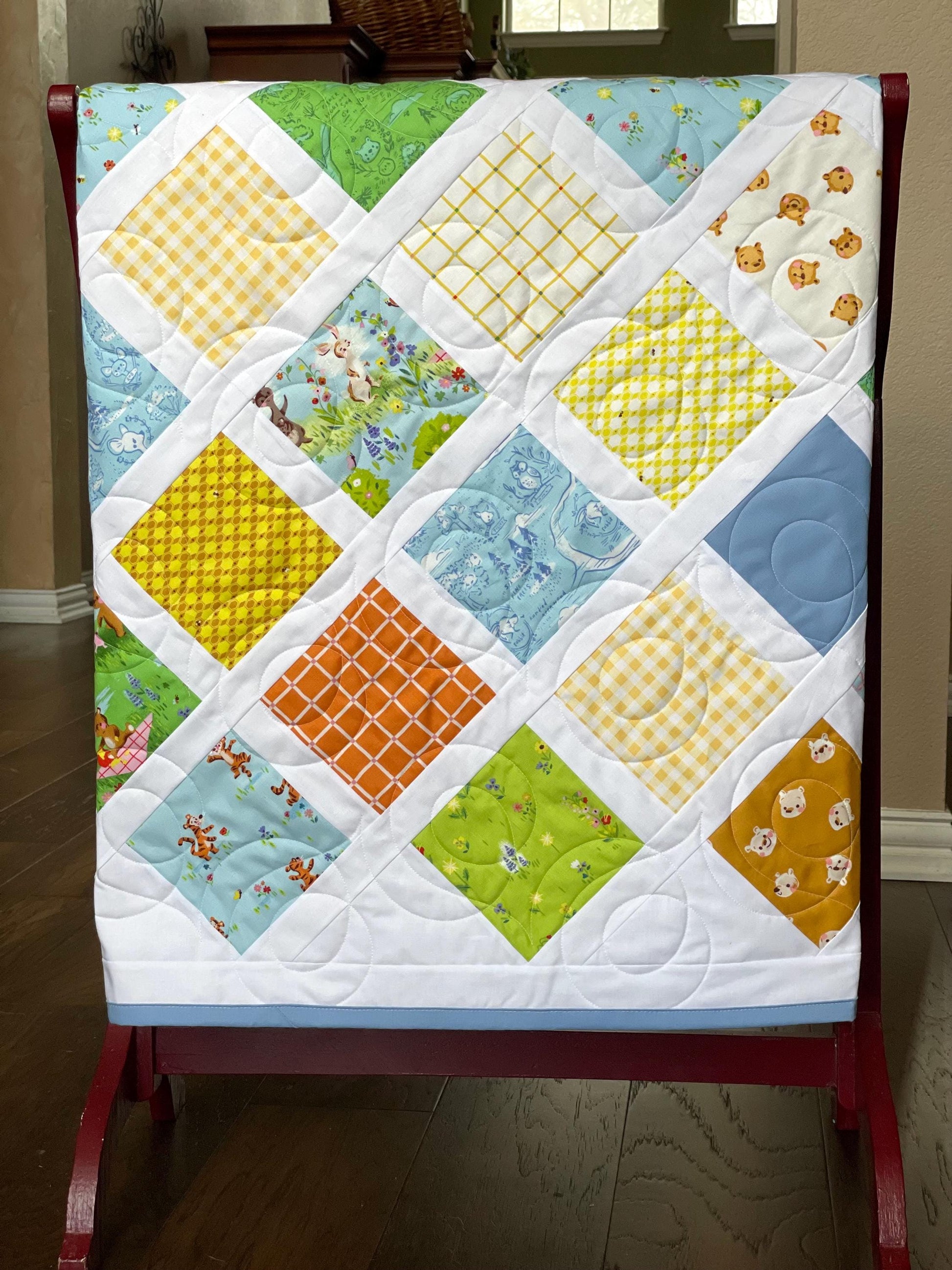 Handmade Baby Toddler Crib Quilt: Riley Blake 100 Aker Woods Nursery Decor