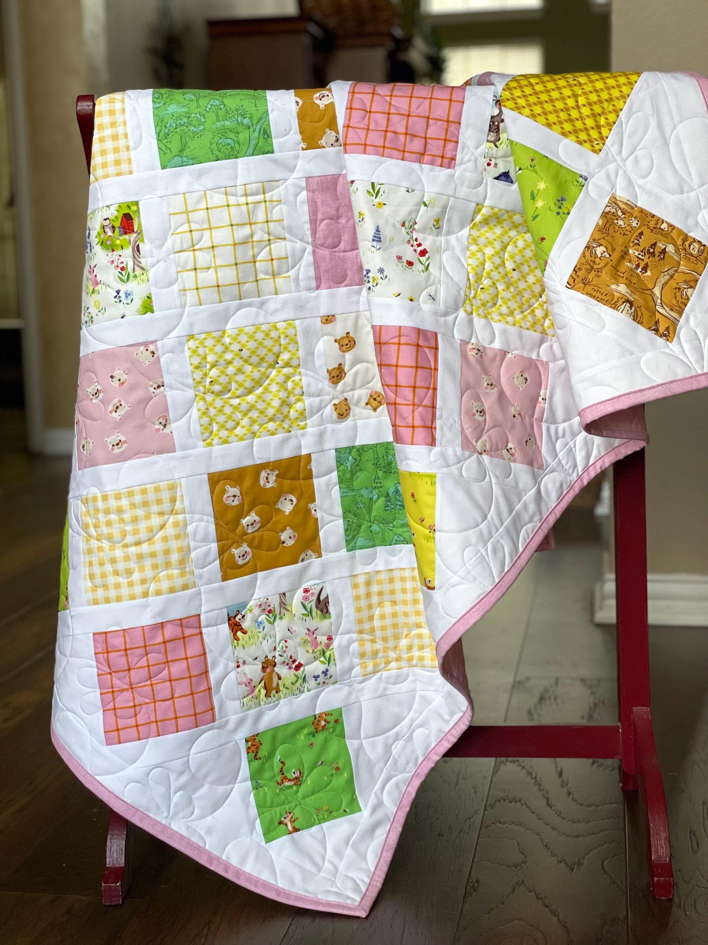 Handmade Baby Toddler Crib Quilt: 100 Aker Woods Storybook Charm, Nursery Decor