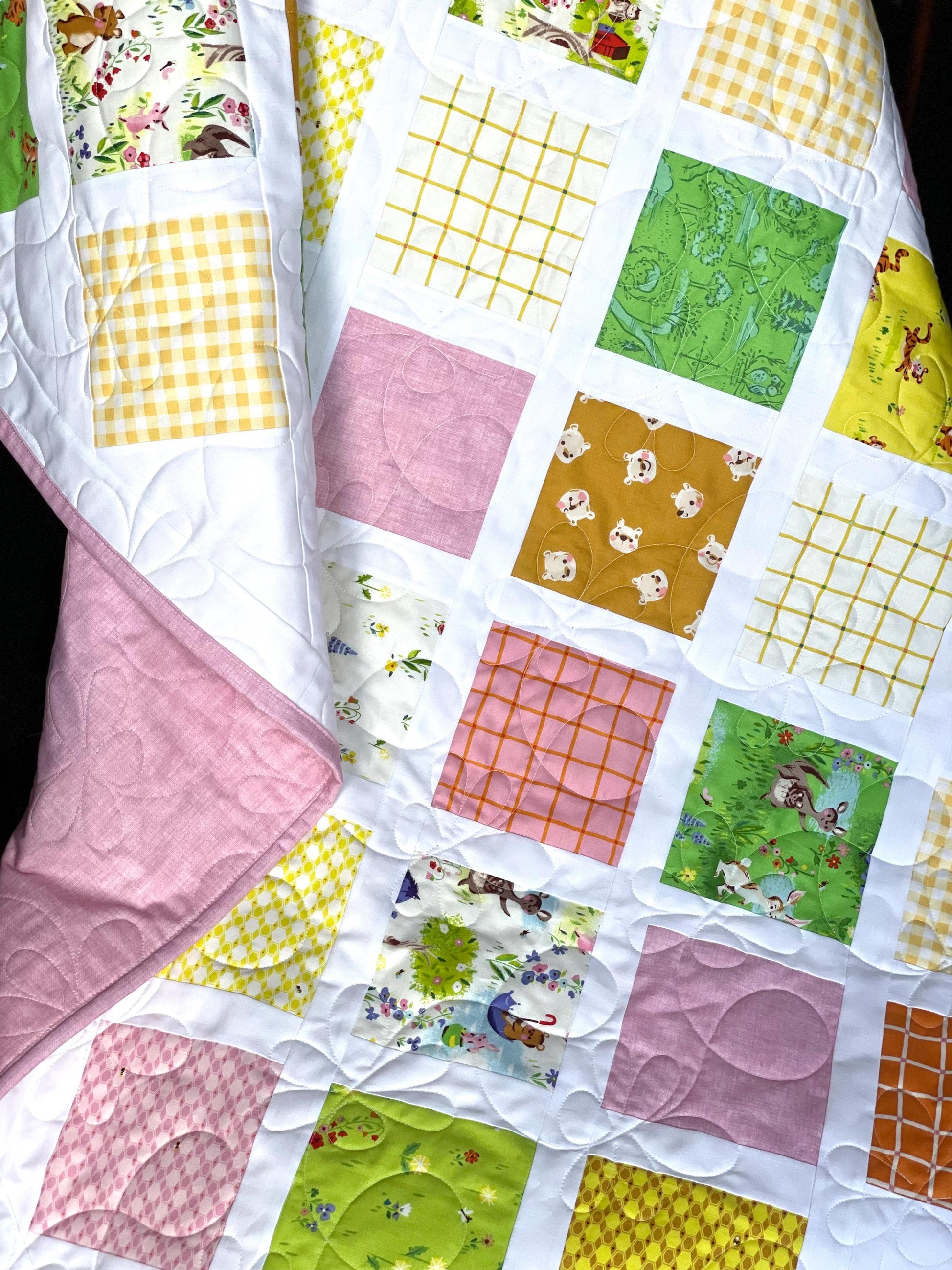Handmade Baby Toddler Crib Quilt: 100 Aker Woods Storybook Charm, Nursery Decor