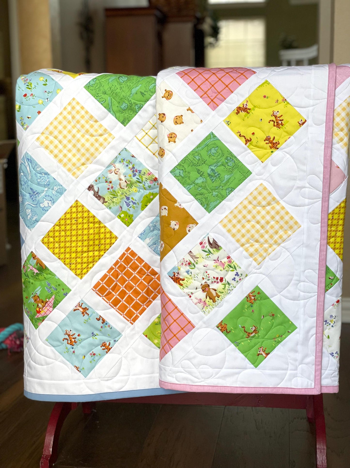 Handmade Baby Toddler Crib Quilt: 100 Aker Woods Storybook Charm, Nursery Decor