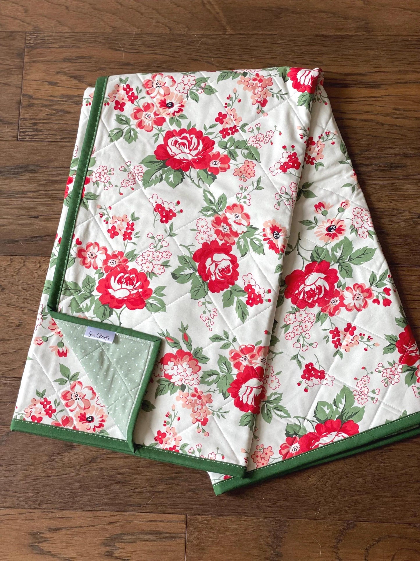 Handcrafted Floral & Polka Dot Whole Cloth Baby Quilt: Crib Blanket for Nursery Comfort