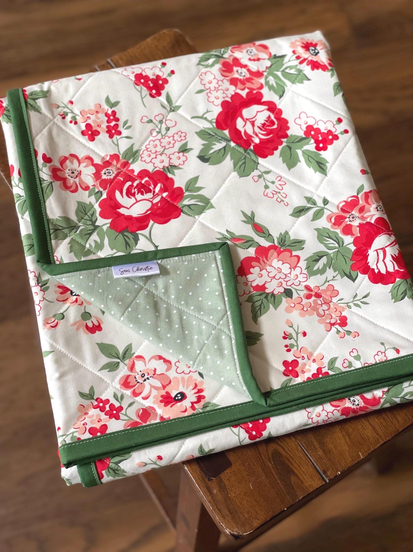 Handcrafted Floral & Polka Dot Whole Cloth Baby Quilt: Crib Blanket for Nursery Comfort