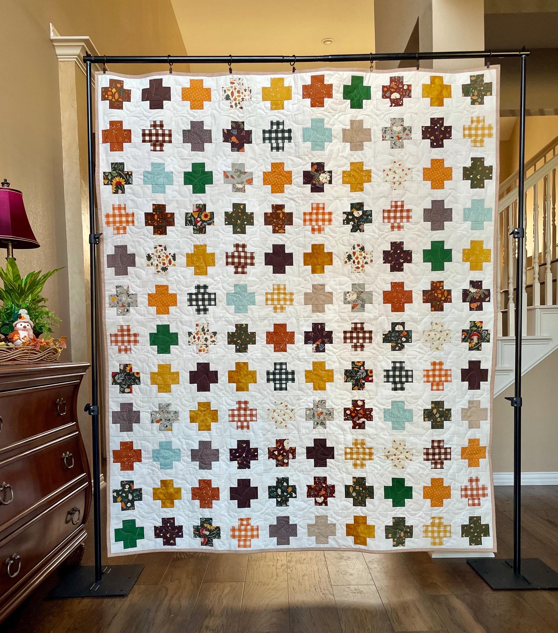 Handmade Autumn Patchwork Throw Quilt: Riley Blake Fabric with Fall Leaves Design