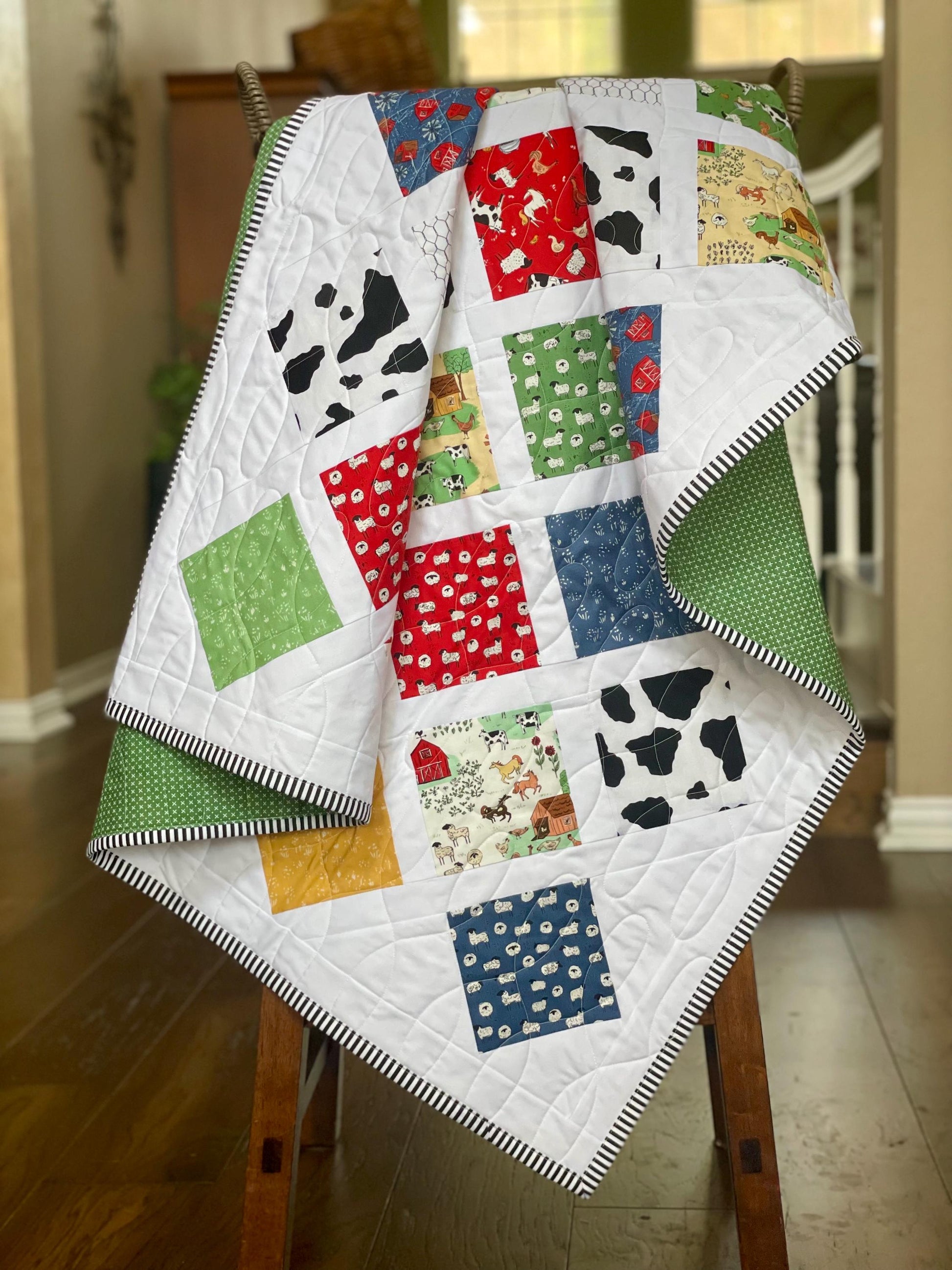 Handmade Farm Animals Baby Toddler Crib Quilt: Neutral Nursery Decor