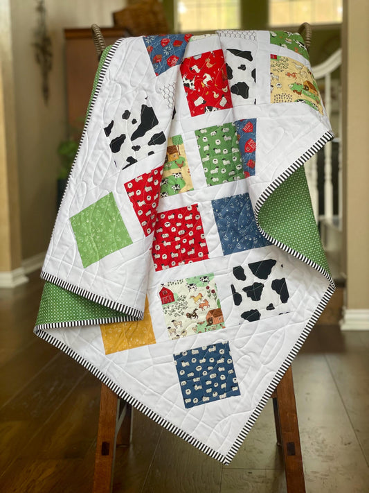 Handmade Farm Animals Baby Toddler Crib Quilt: Neutral Nursery Decor