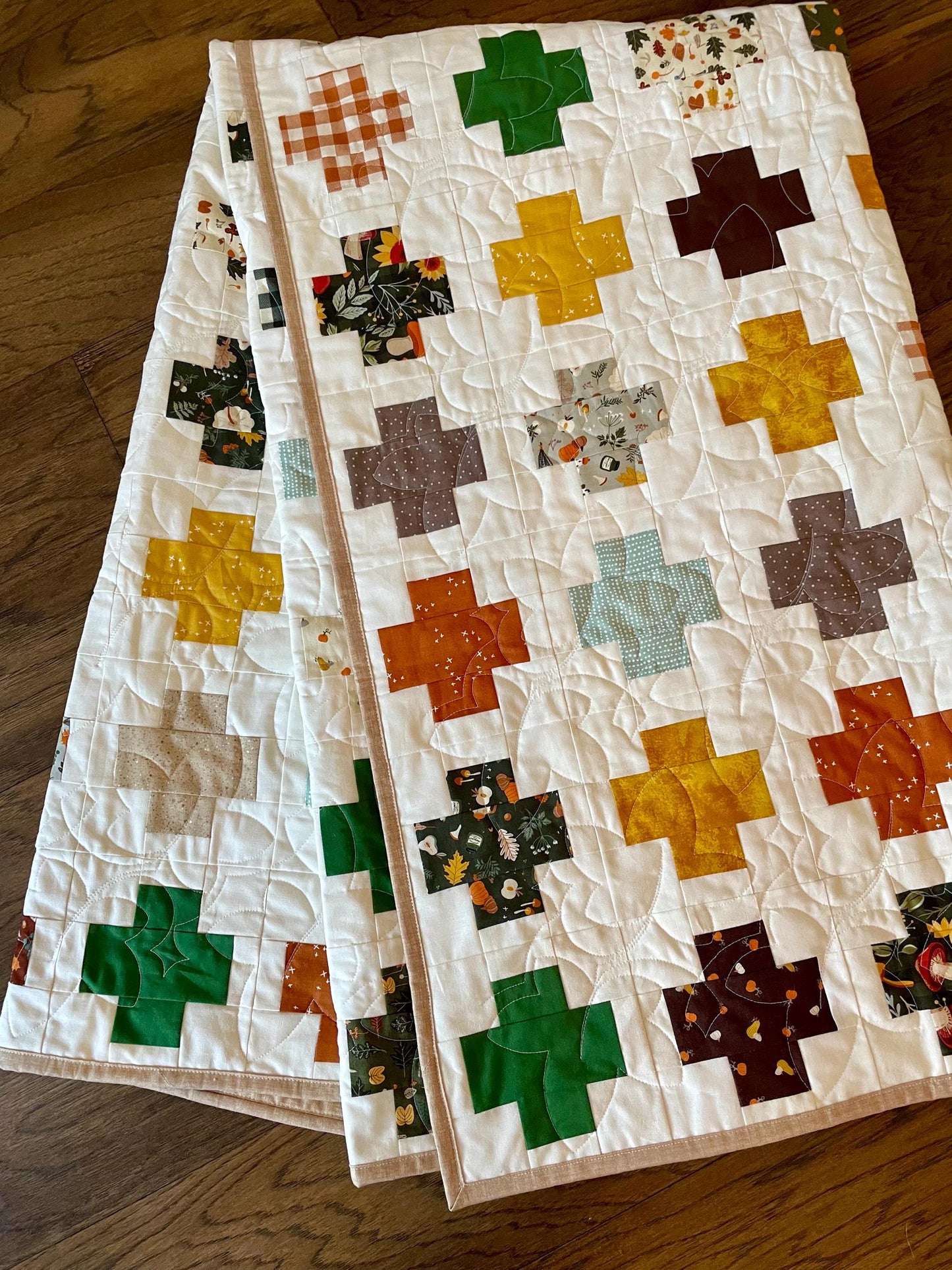 Handmade Autumn Patchwork Throw Quilt: Riley Blake Fabric with Fall Leaves Design