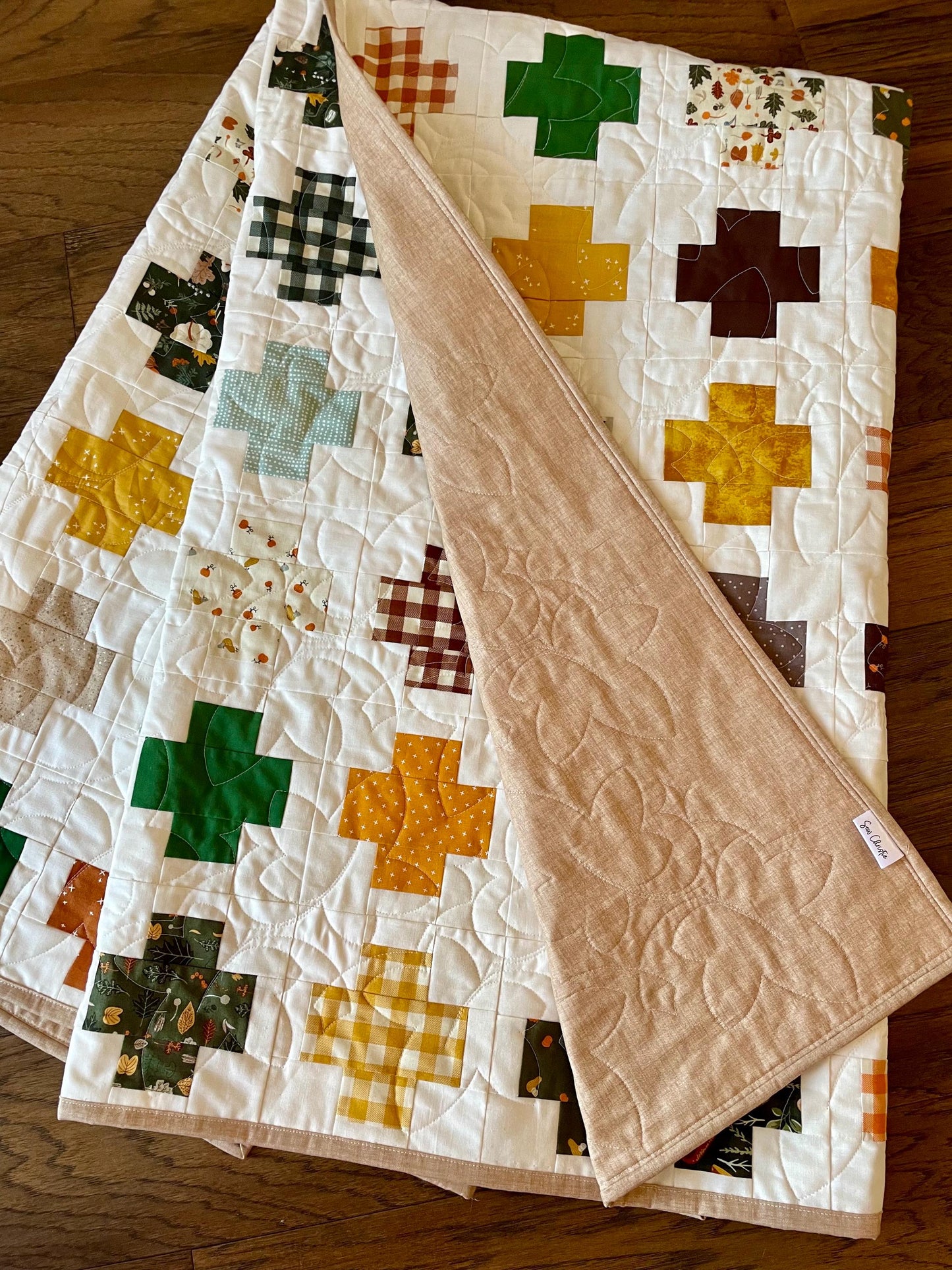 Handmade Autumn Patchwork Throw Quilt: Riley Blake Fabric with Fall Leaves Design