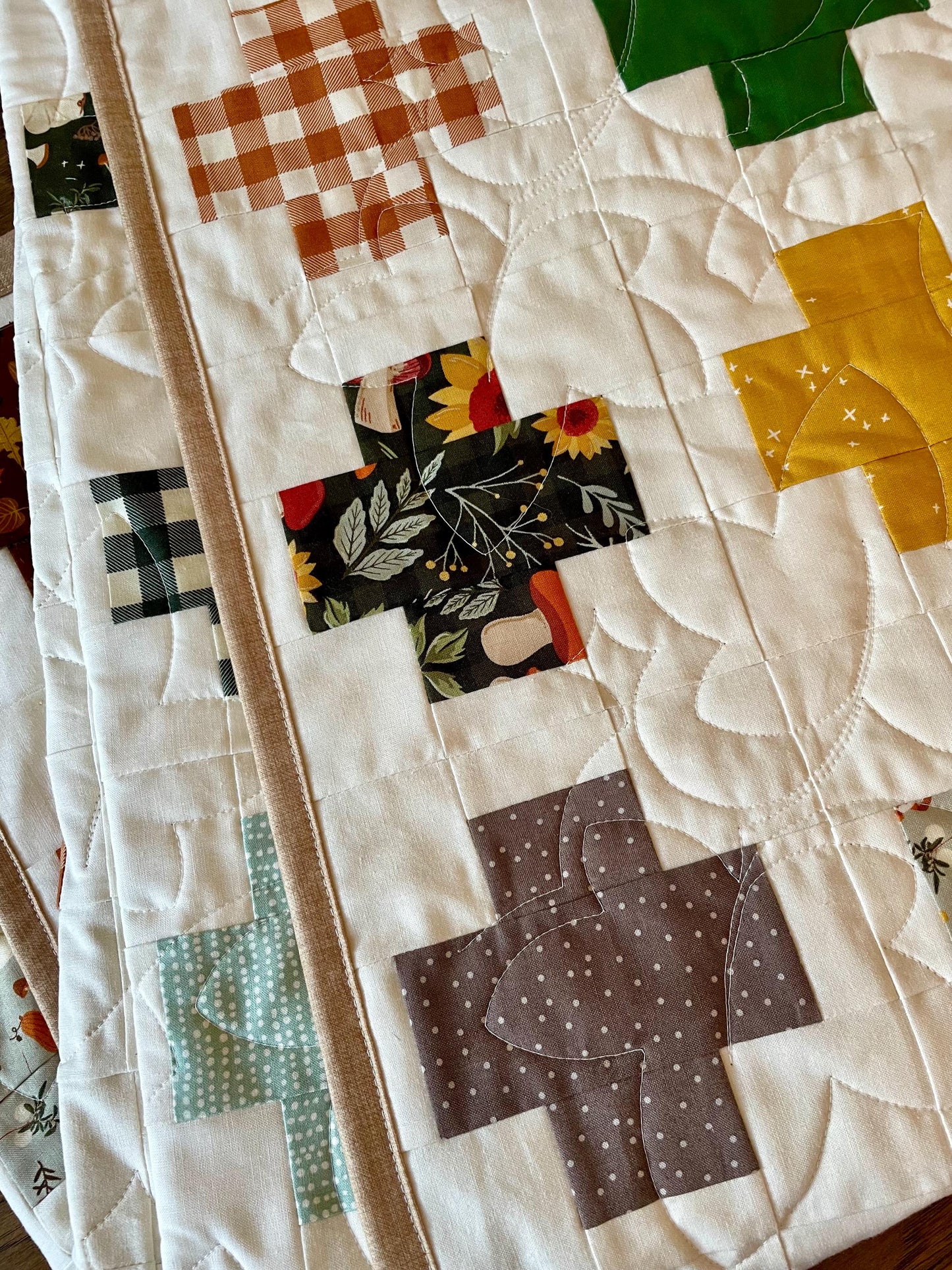 Handmade Autumn Patchwork Throw Quilt: Riley Blake Fabric with Fall Leaves Design