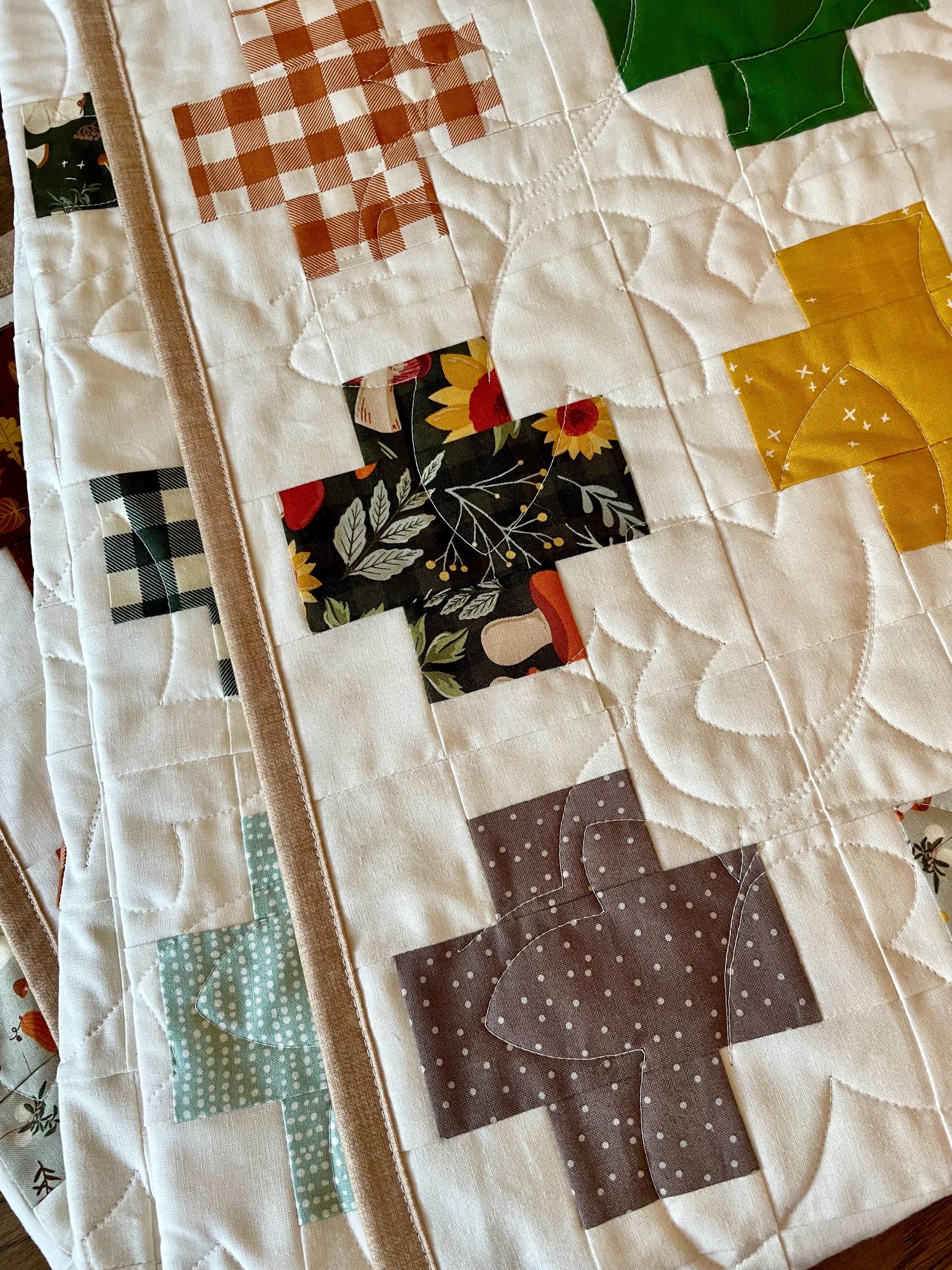 Handmade Autumn Patchwork Throw Quilt: Riley Blake Fabric with Fall Leaves Design