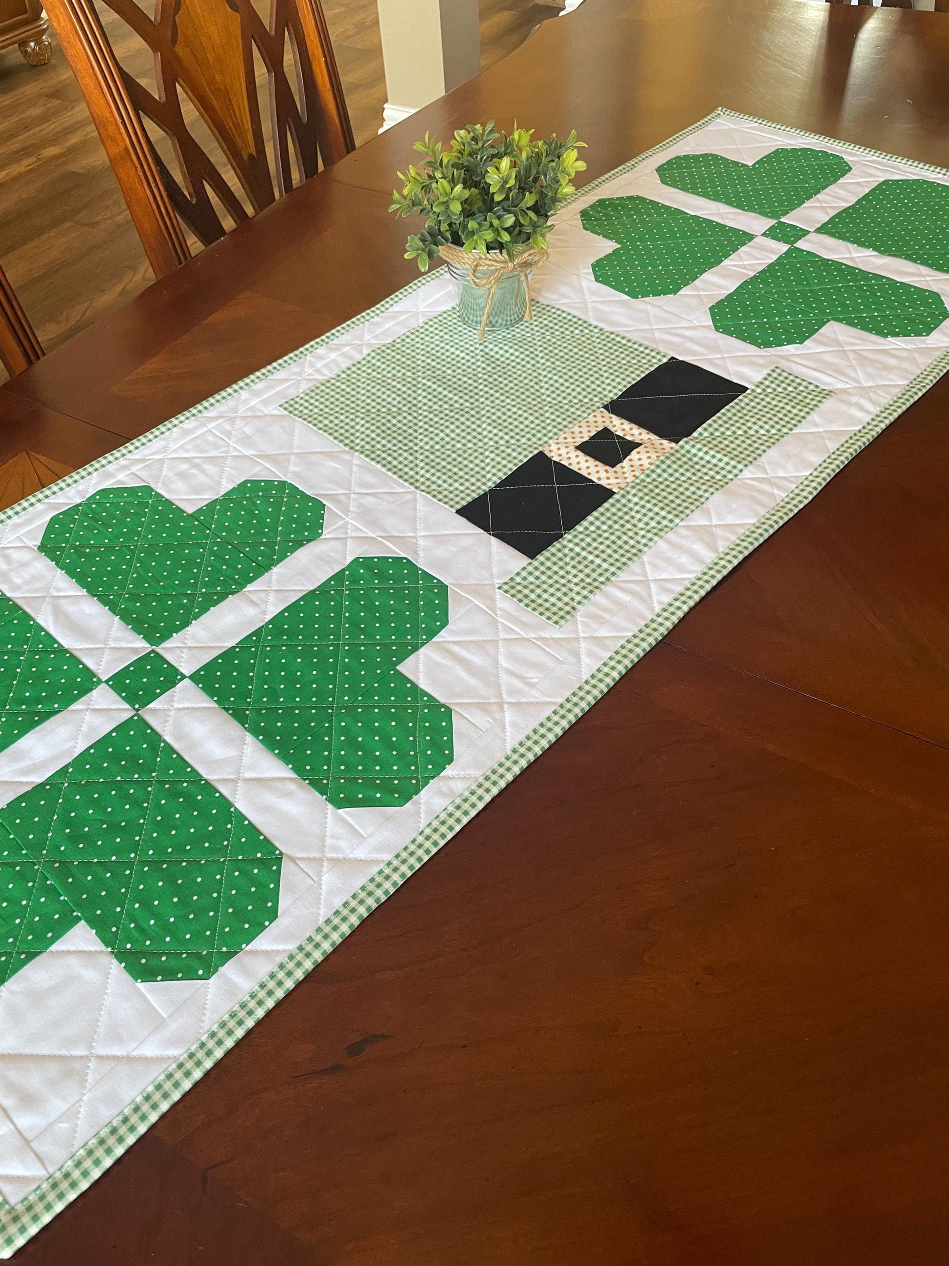St. Patrick’s Day Runner 47"x17.5" – Luck of the Irish Quilted Shamrock