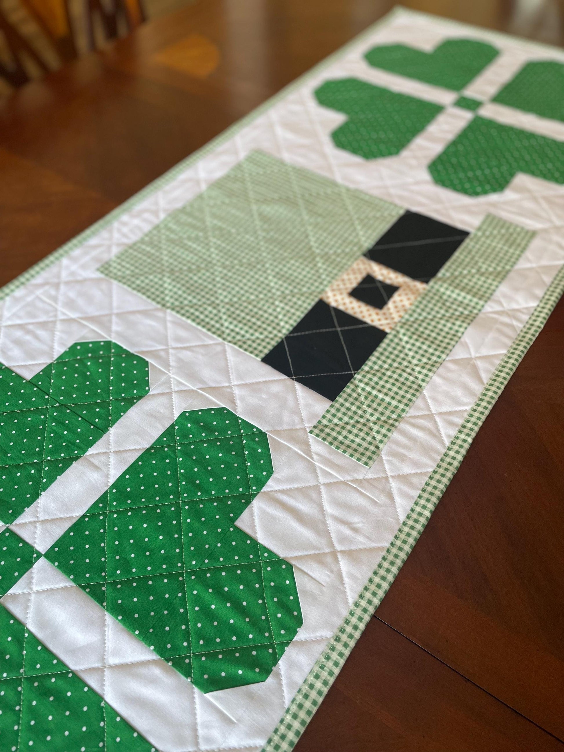 St. Patrick’s Day Runner 47"x17.5" – Luck of the Irish Quilted Shamrock