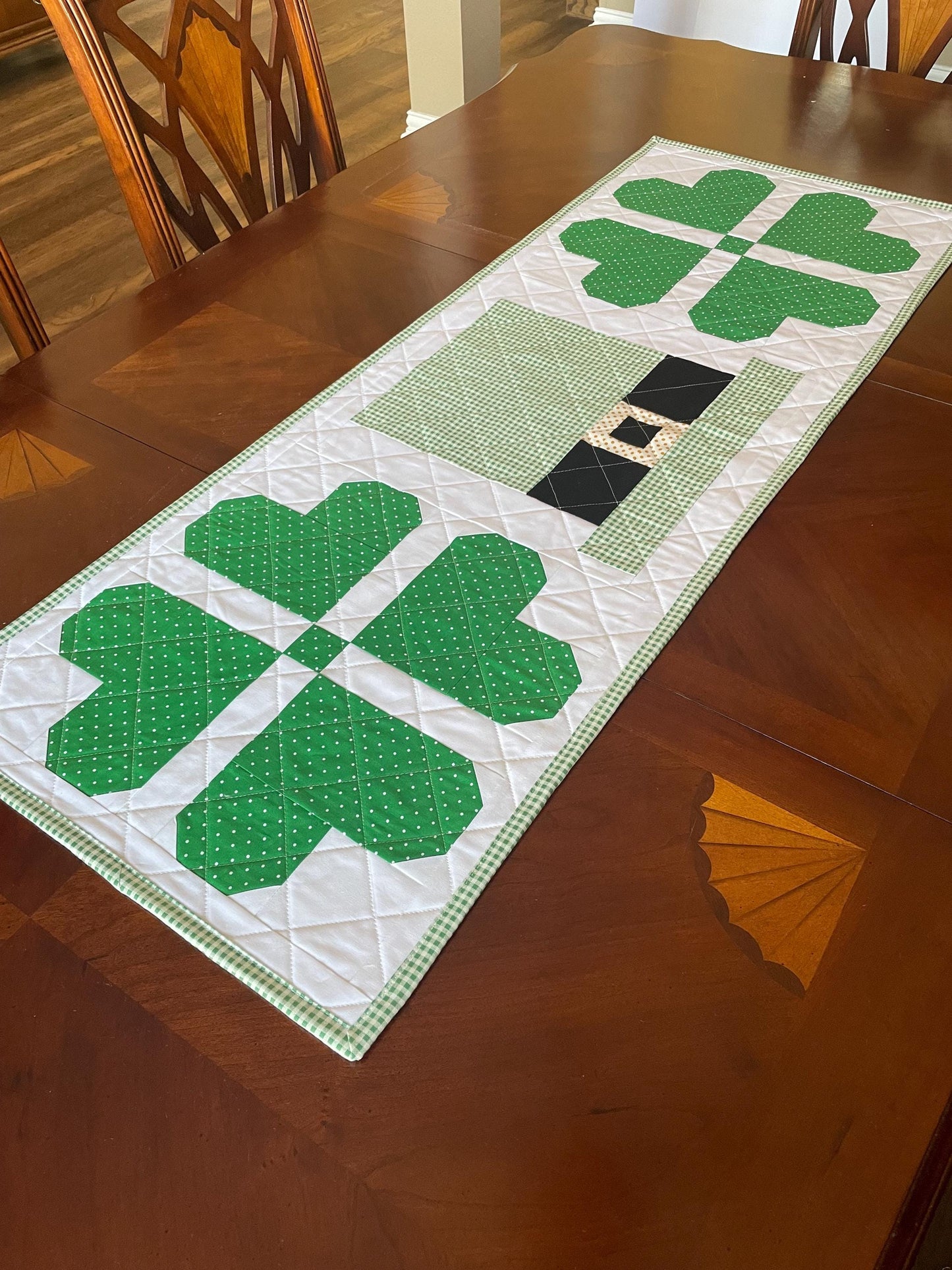 St. Patrick’s Day Runner 47"x17.5" – Luck of the Irish Quilted Shamrock