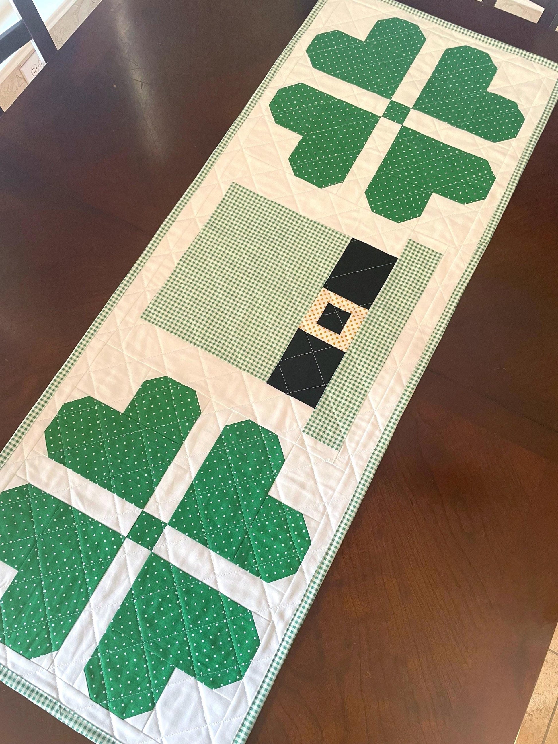 St. Patrick’s Day Runner 47"x17.5" – Luck of the Irish Quilted Shamrock
