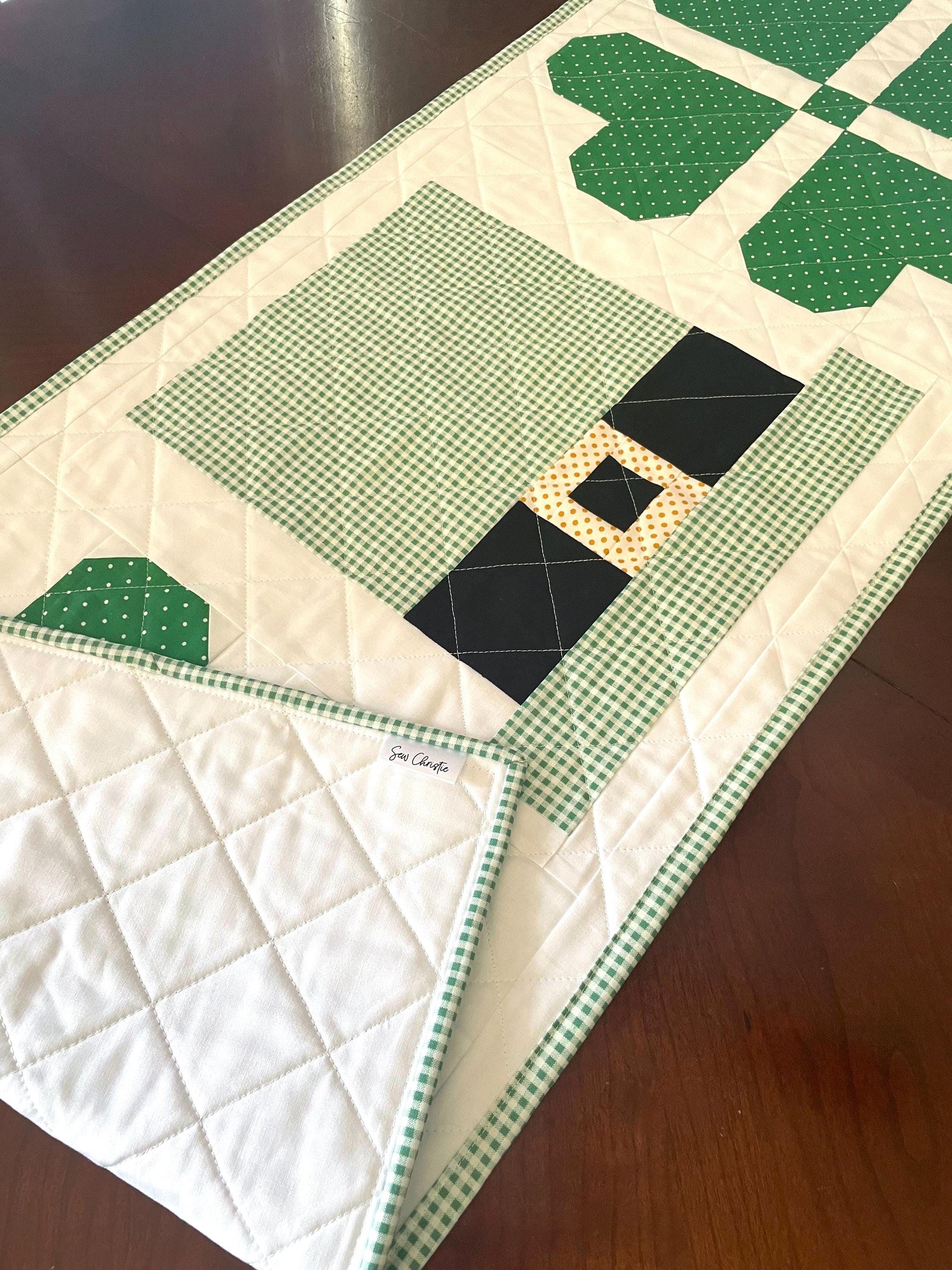 St. Patrick’s Day Runner 47"x17.5" – Luck of the Irish Quilted Shamrock