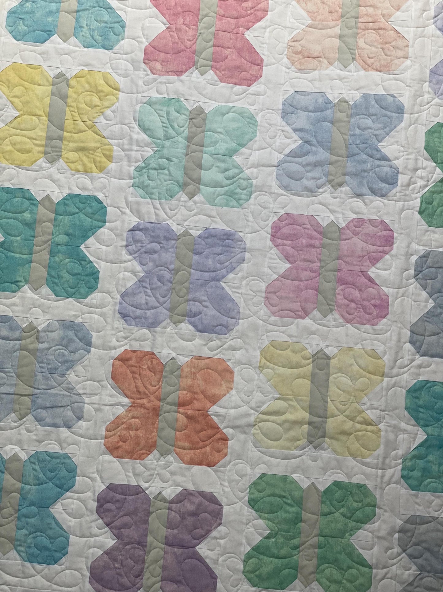 Handmade Throw Quilt - Butterfly Sky - Soft Pastel colors 52" x 59"