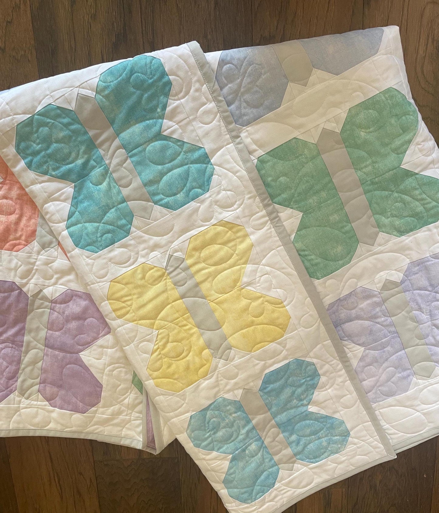 Handmade Throw Quilt - Butterfly Sky - Soft Pastel colors 52" x 59"