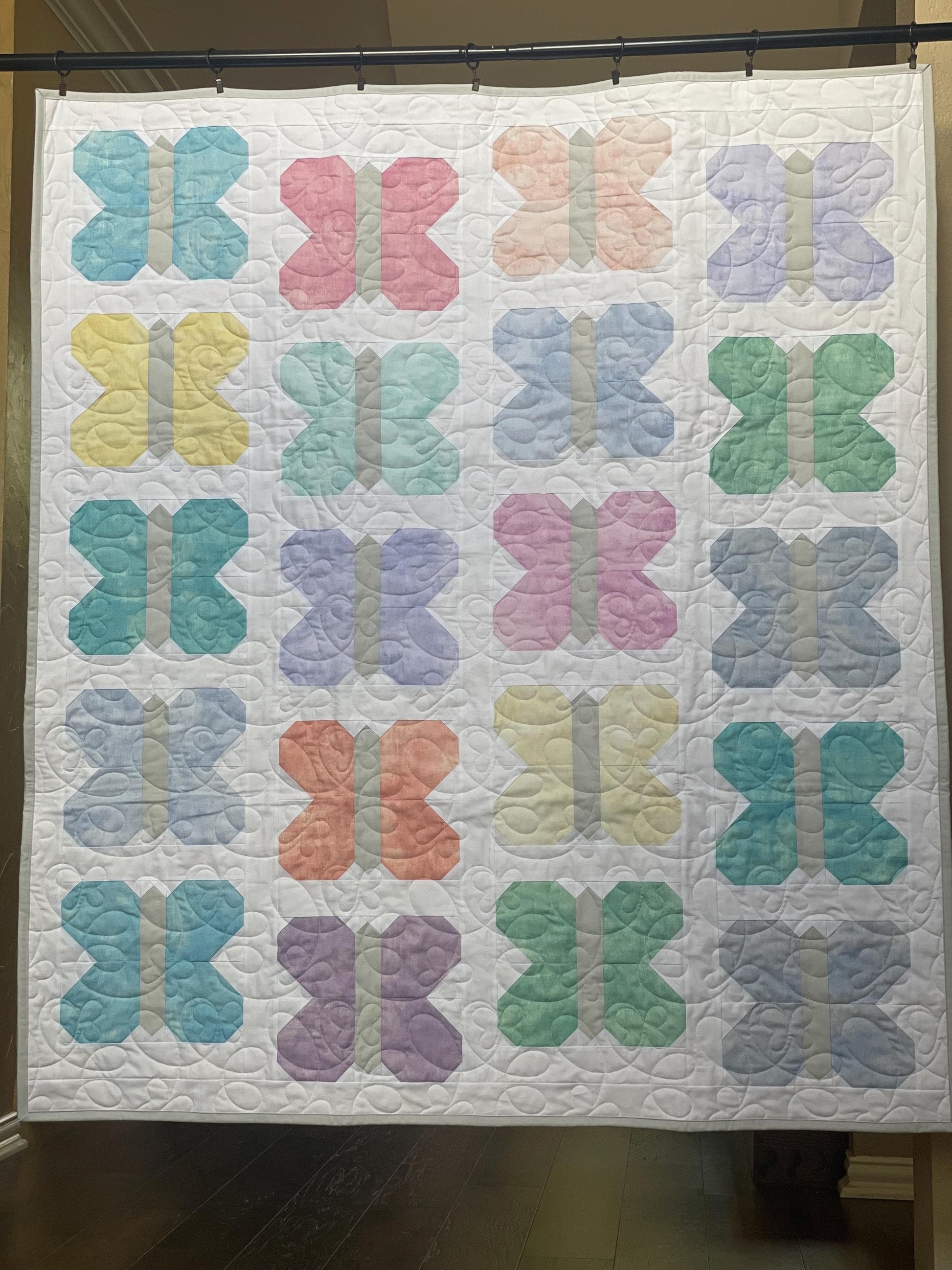 Handmade Throw Quilt - Butterfly Sky - Soft Pastel colors 52" x 59"